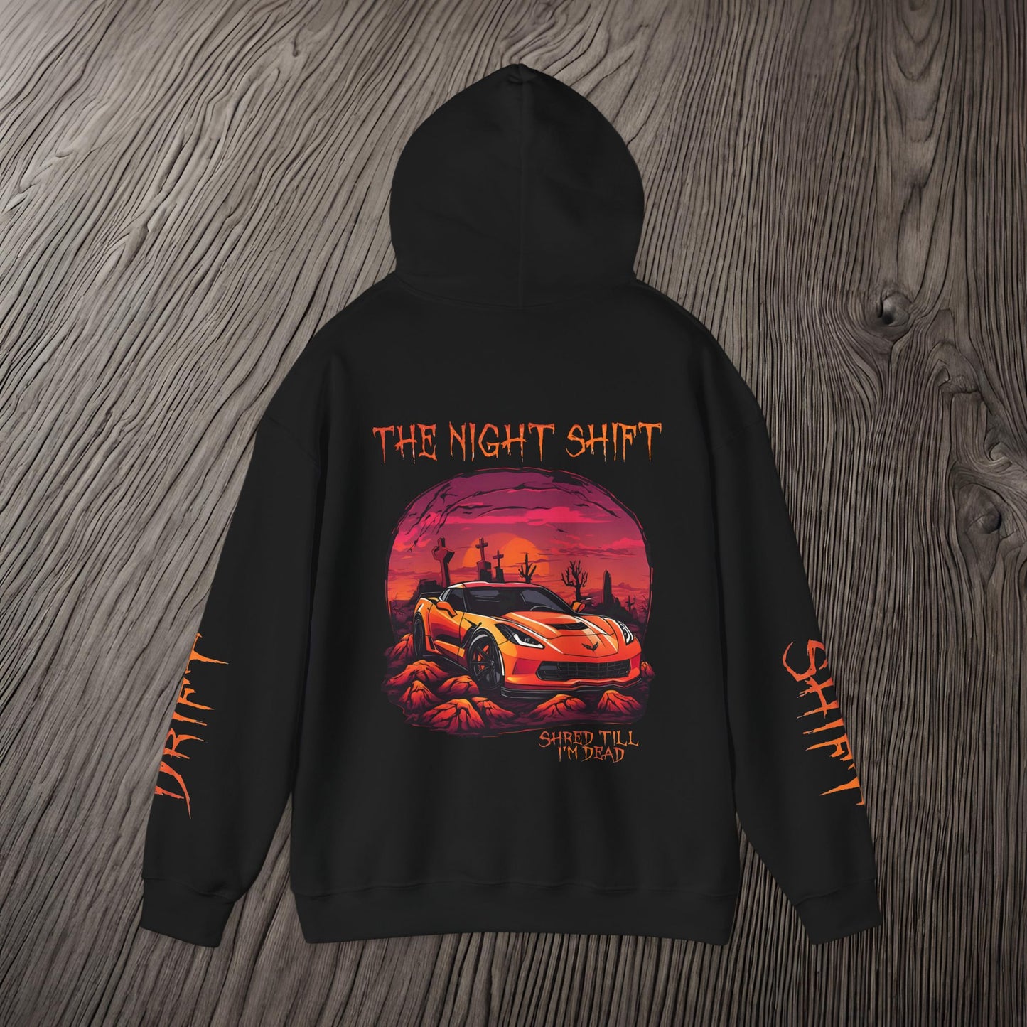 Drift, Shift Chevy Corvette C7 Graveyard- Ultra Soft, Premium Hoodie Printify by The Night Shift Automotive Apparel