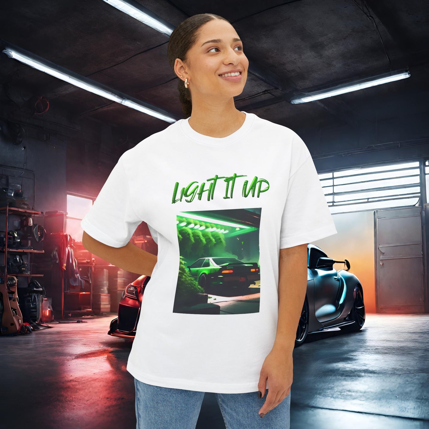 Light It Up-Premium, Ultra Soft Unisex Oversized Boxy Tee Printify by The Night Shift Automotive Apparel