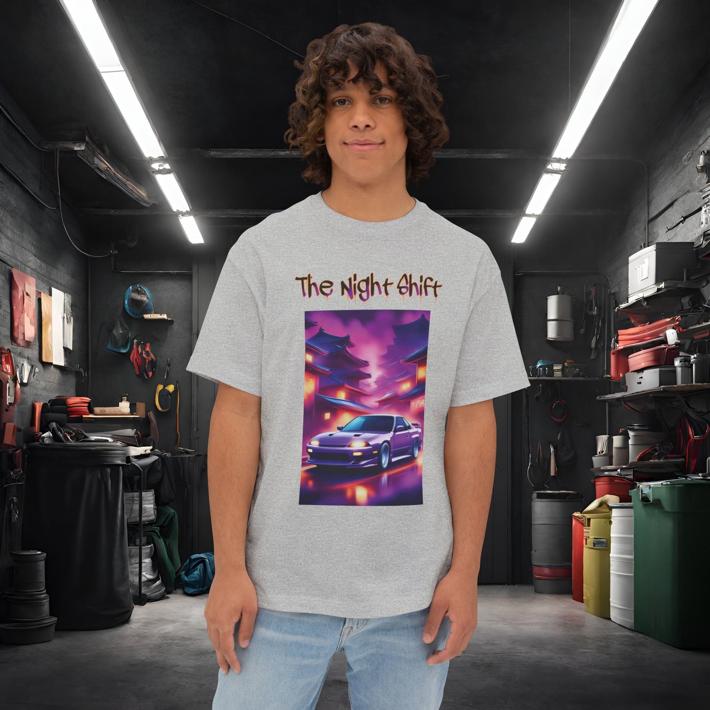 Nissan 240sx Silvia Japanese Traditional Village-Unisex Oversized Boxy Tee Athletic Heather Printify by The Night Shift Automotive Apparel