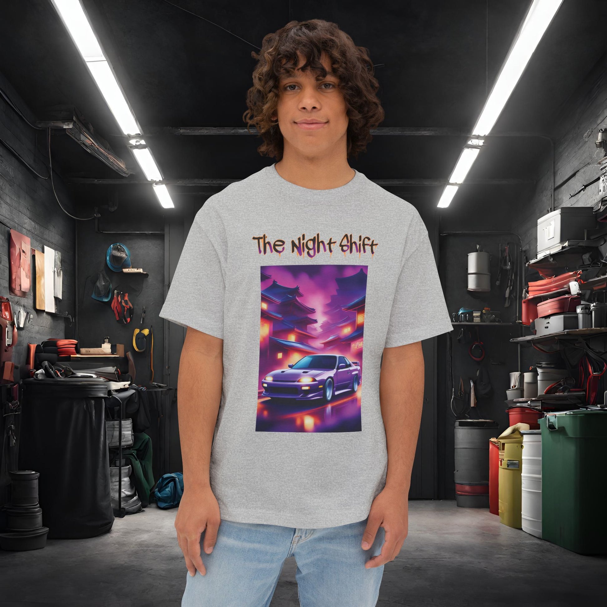 Nissan 240sx Silvia Japanese Traditional Village-Unisex Oversized Boxy Tee Athletic Heather Printify by The Night Shift Automotive Apparel