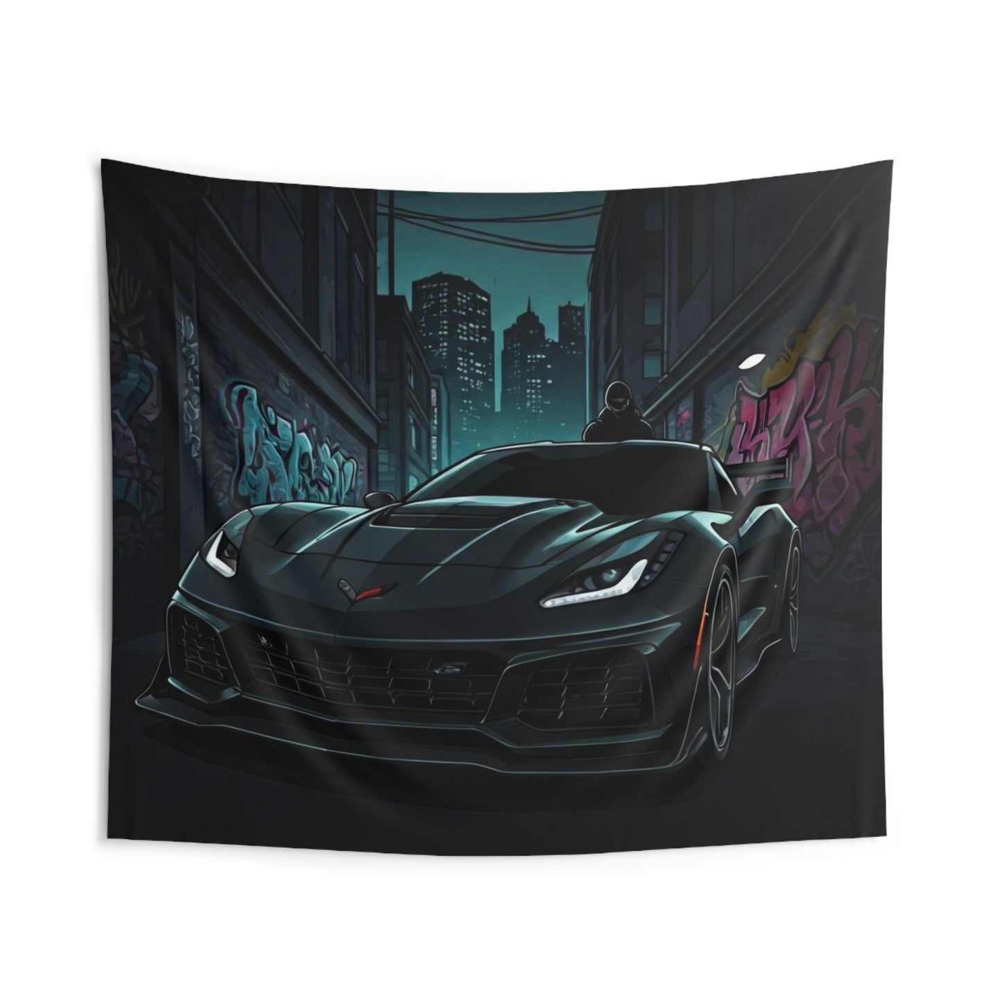 C7 Chevy Corvette Indoor Wall Tapestries - Shop Banner 104" × 88" Printify by The Night Shift Automotive Apparel