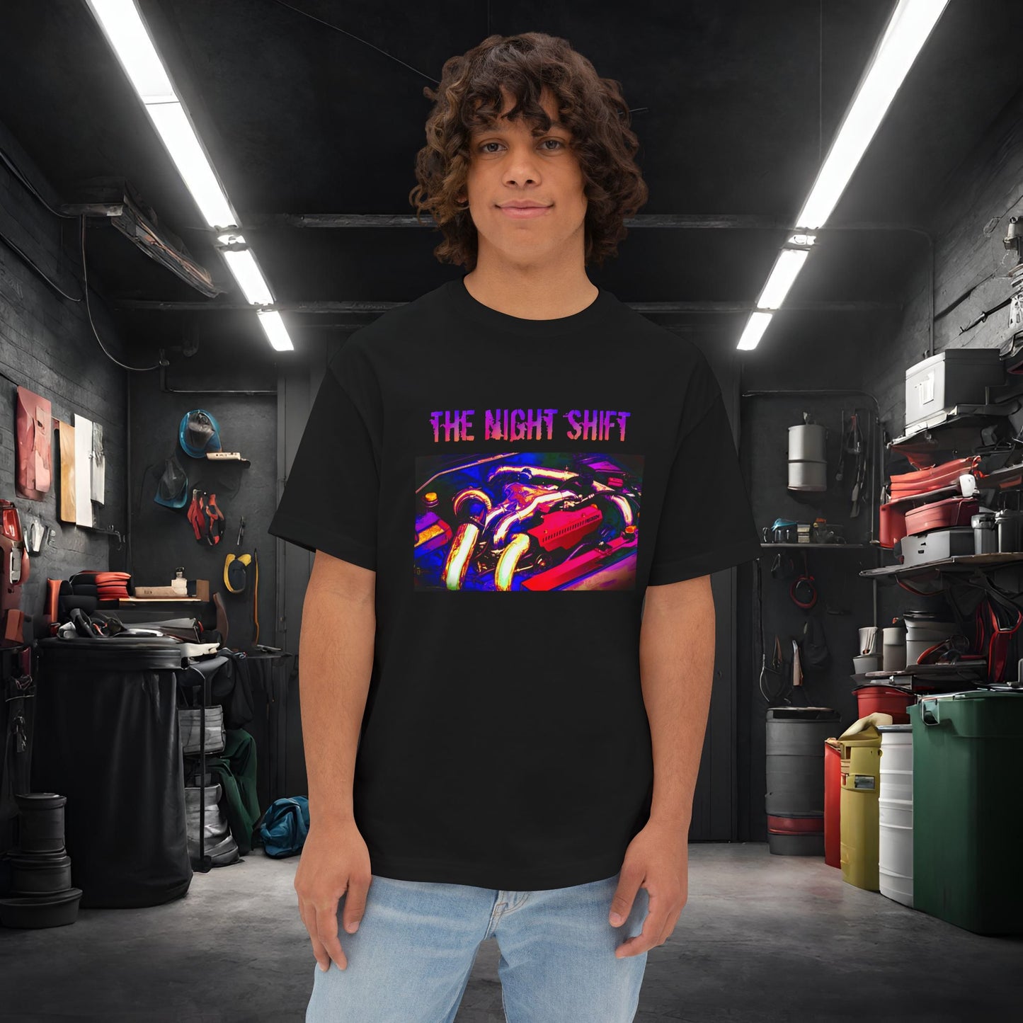 EJ257 Synthwave-Premium, Ultra Soft Unisex Oversized Boxy Tee Black Printify by The Night Shift Automotive Apparel