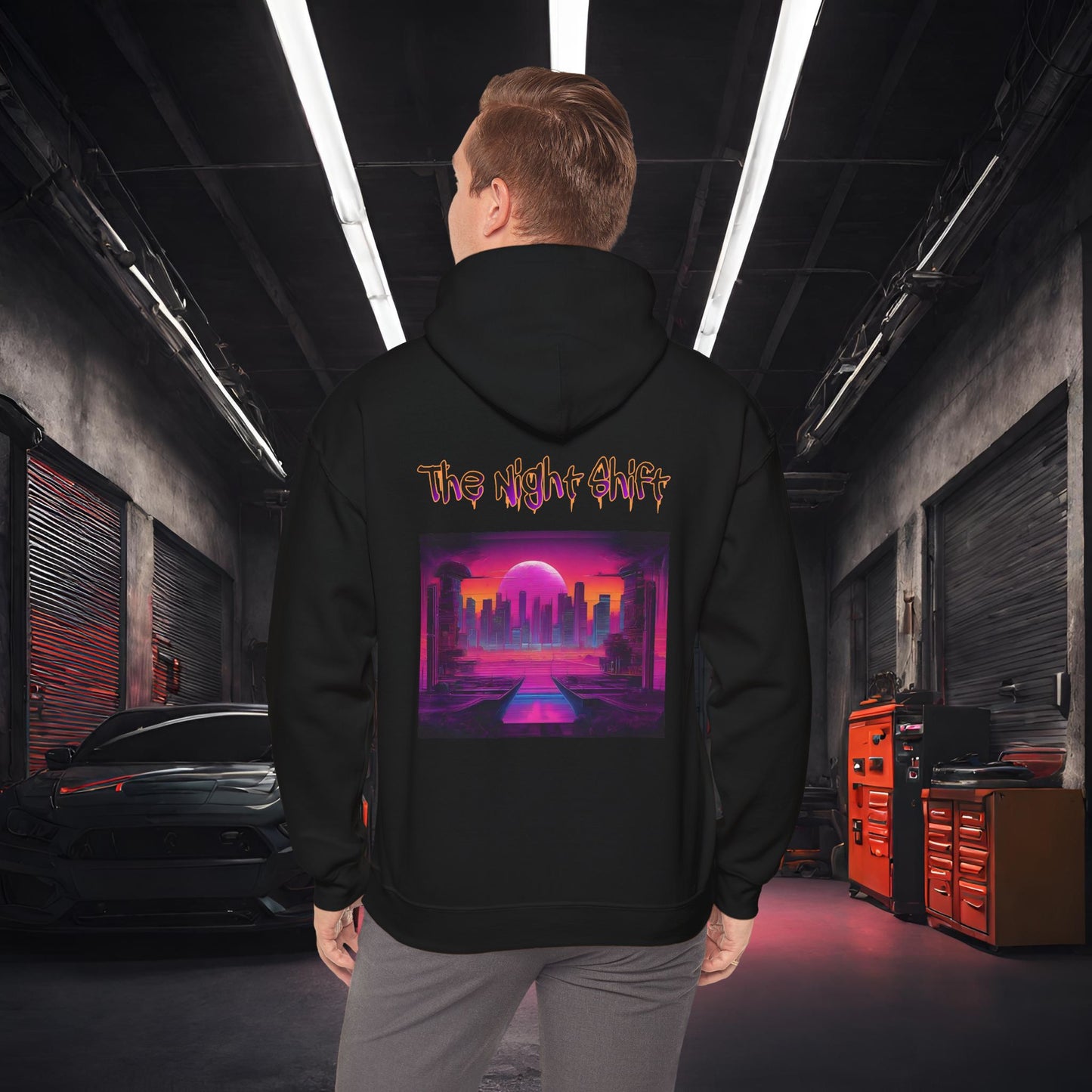 Moonlight City Synthwave-Ultra Soft, Premium Hoodie Black Printify by The Night Shift Automotive Apparel