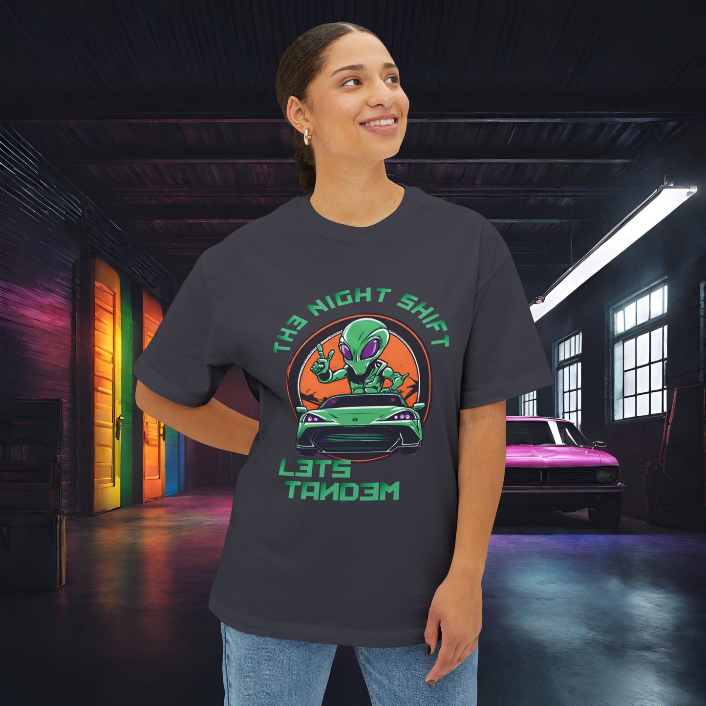 Lets Tandem Alien-Premium, Ultra Soft, Unisex Oversized Boxy Tee Printify by The Night Shift Automotive Apparel