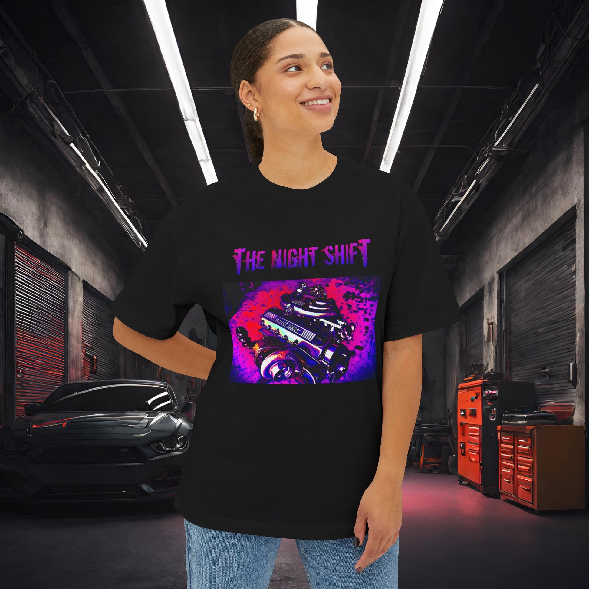 M20B30 Synthwave-Premium, Ultra Soft Unisex Oversized Boxy Tee Printify by The Night Shift Automotive Apparel