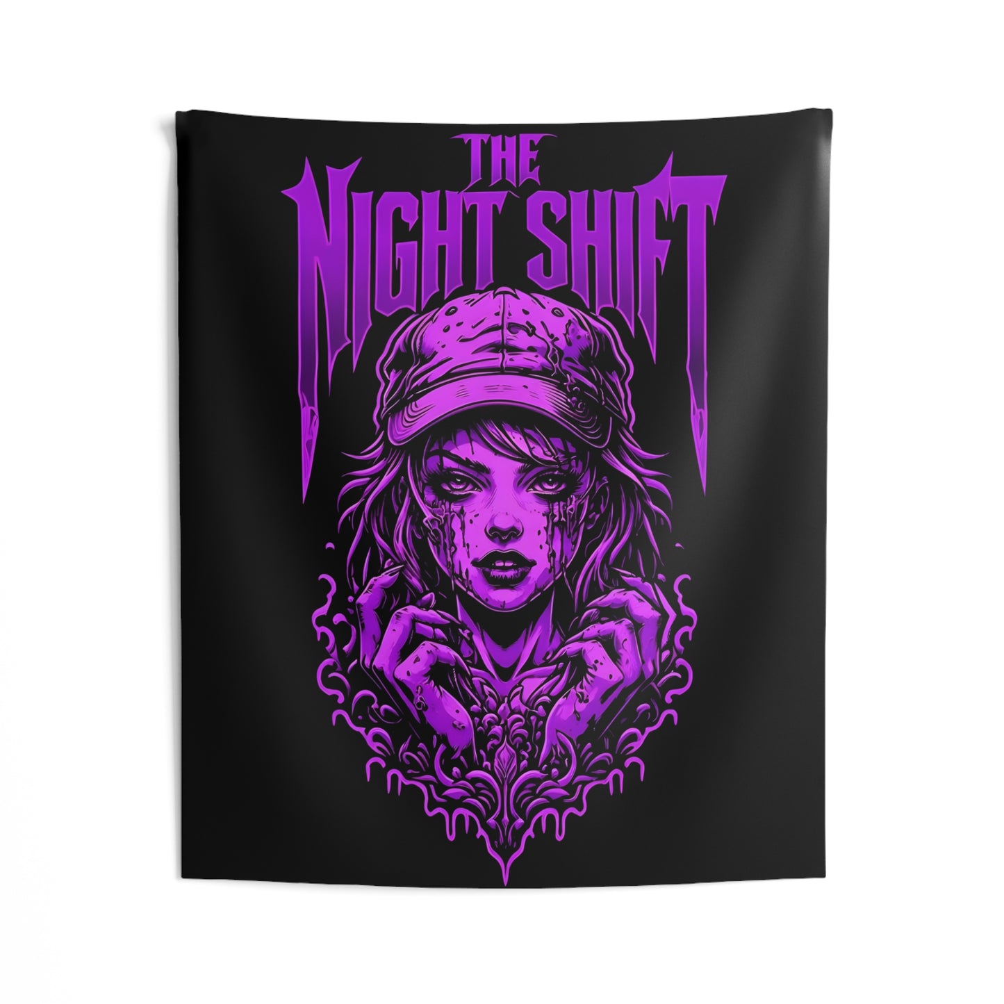 The Night Shift Demonic Promo Girl Indoor Wall Tapestries - Shop Banner 50" × 60" Printify by The Night Shift Automotive Apparel