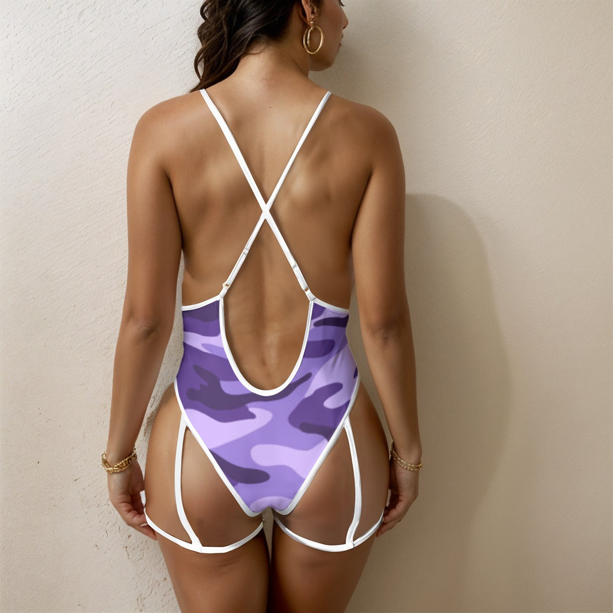 Purple Camo-Women's Sexy Lace One Piece Bathing Suit (White Lace) Yoycol by The Night Shift Automotive Apparel