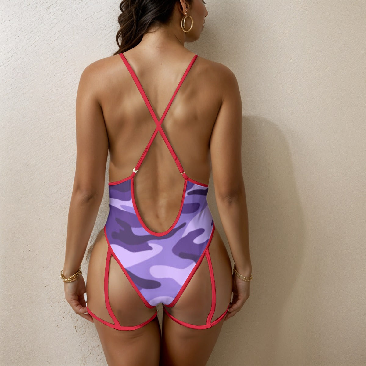 Purple Camo-Women's Sexy Lace One Piece Bathing Suit (Red Lace) Yoycol by The Night Shift Automotive Apparel
