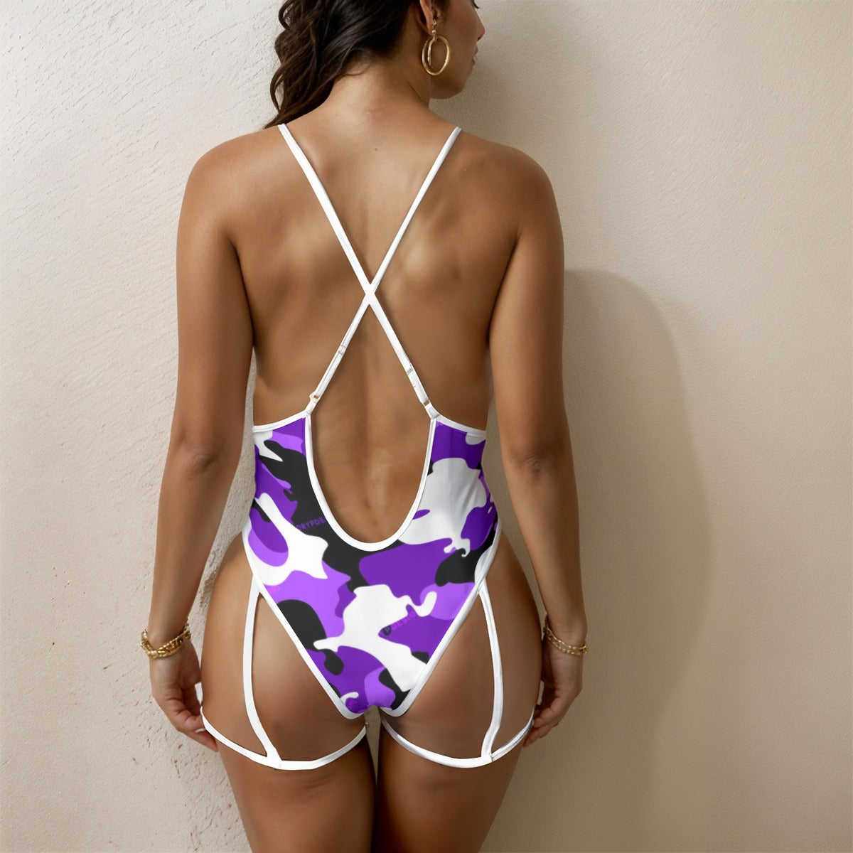 Purple Camo-Women's Sexy Lace One Piece Bathing Suit (White Lace) Yoycol by The Night Shift Automotive Apparel