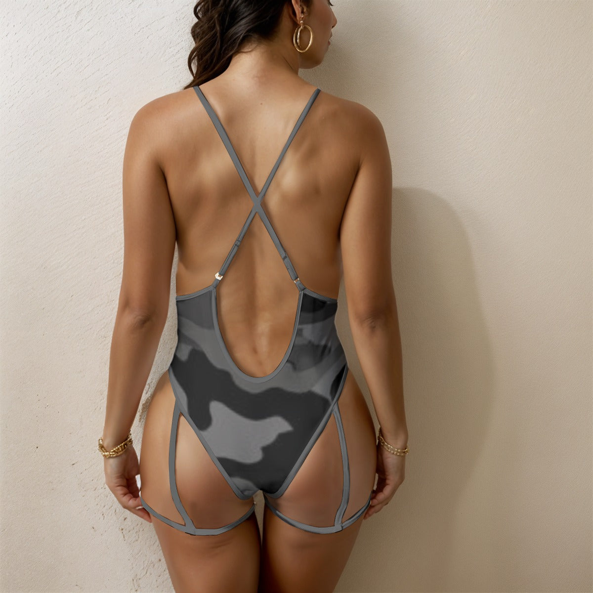 Black Camo-Women's Sexy Lace One Piece Bathing Suit (Grey Lace) Yoycol by The Night Shift Automotive Apparel