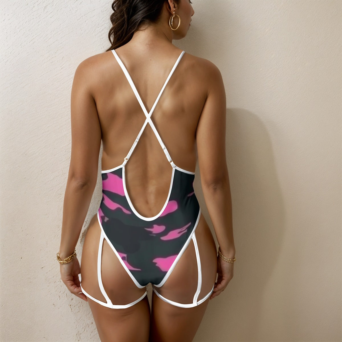Pink Camo-Women's Sexy Lace One Piece Bathing Suit (White Lace) Yoycol by The Night Shift Automotive Apparel