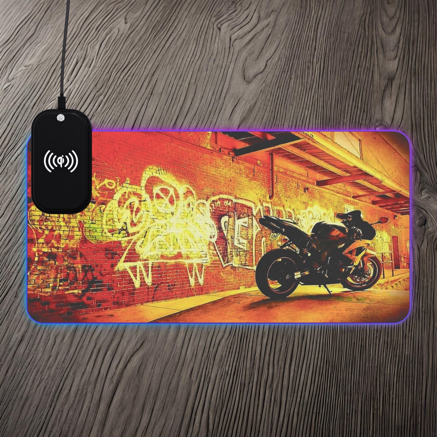 Sport Bike Street Life-LED Gaming Mouse Pad with Wireless Charging 23.6" × 11.8" Rectangle 15W Printify by The Night Shift Automotive Apparel