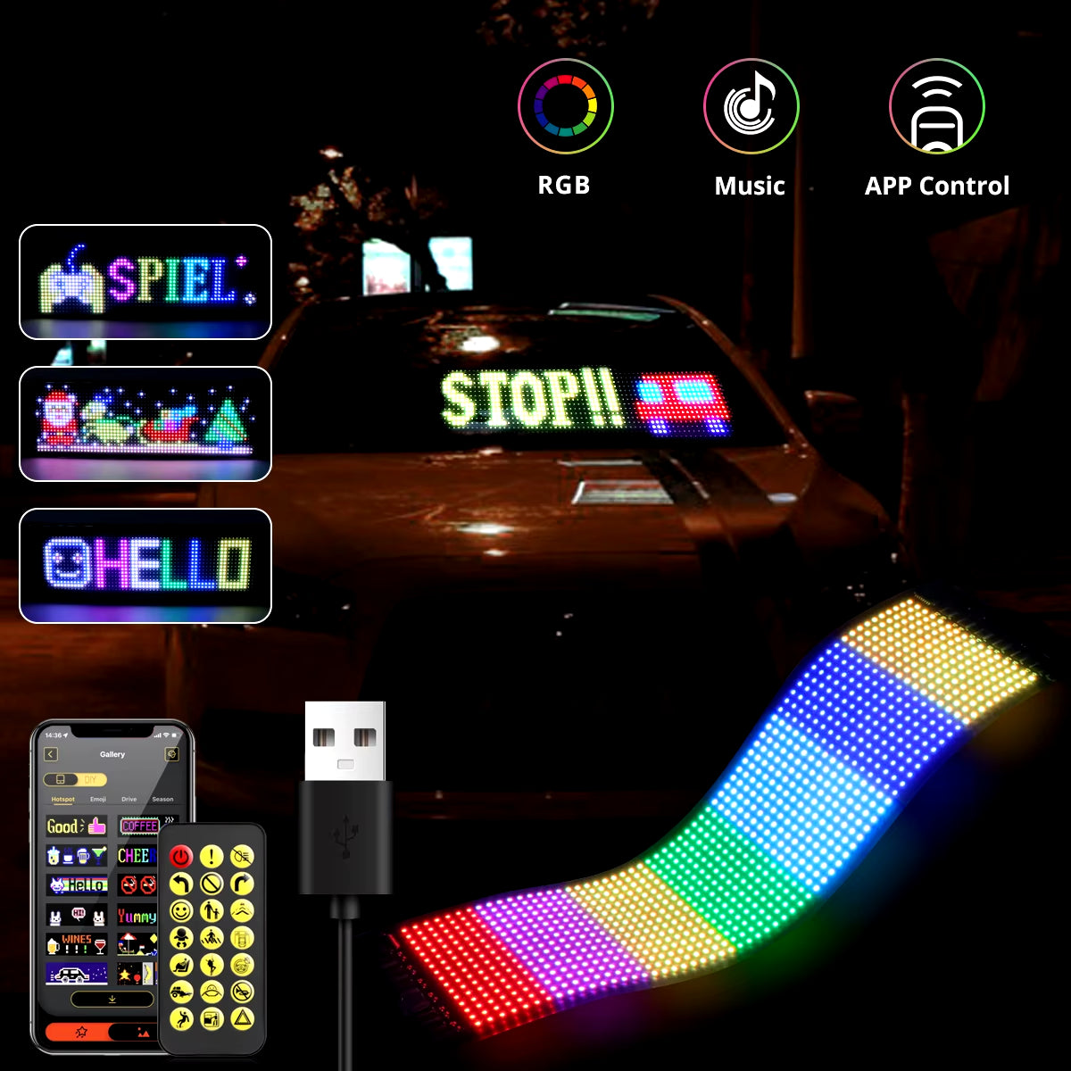 Customizable LED Bluetooth Stick On Matrix Pixel Panel The Night Shift Performance Street Gear by The Night Shift Automotive Apparel