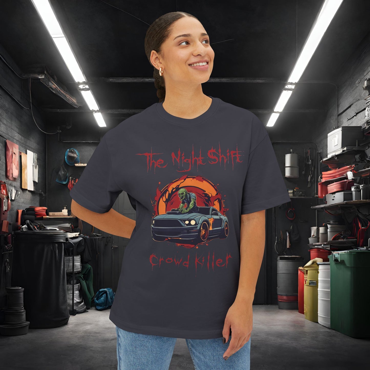 Crowd Killer Zombie Mustang-Premium, Ultra Soft Unisex Oversized Boxy Tee Printify by The Night Shift Automotive Apparel