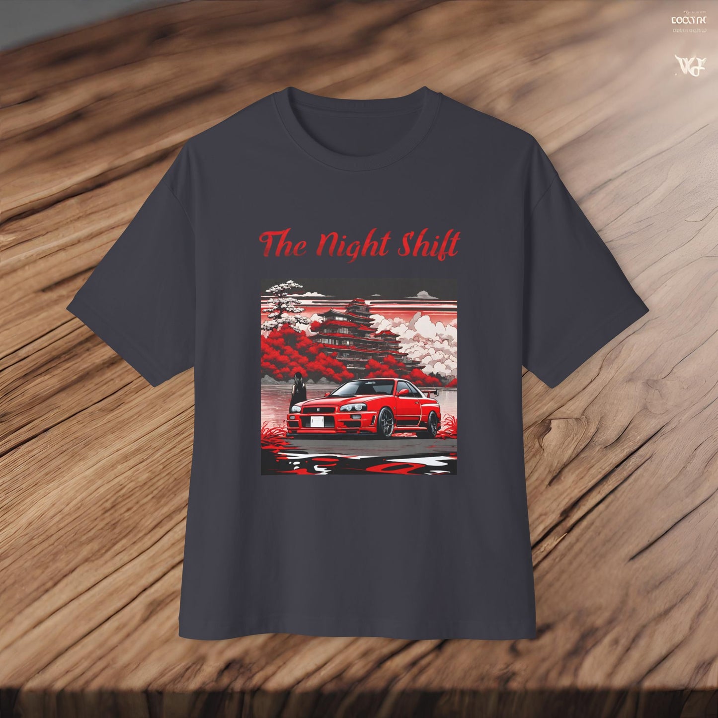 Nissan Skyline R34 Cherry Blossom-Premium, Ultra Soft, Unisex Oversized Boxy Tee Printify by The Night Shift Automotive Apparel
