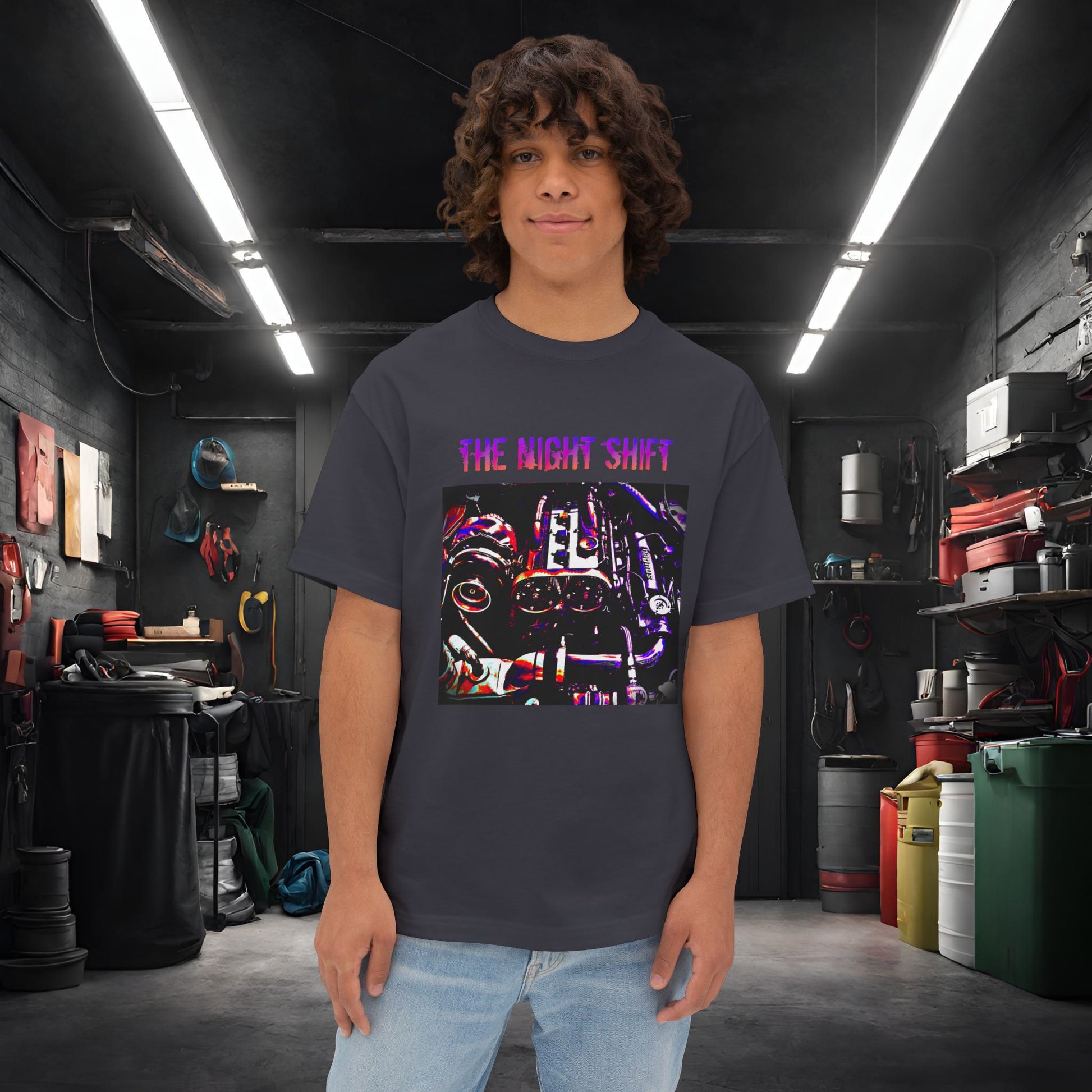4G63 Synthwave-Premium, Ultra Soft Unisex Oversized Boxy Tee Dark Grey Printify by The Night Shift Automotive Apparel