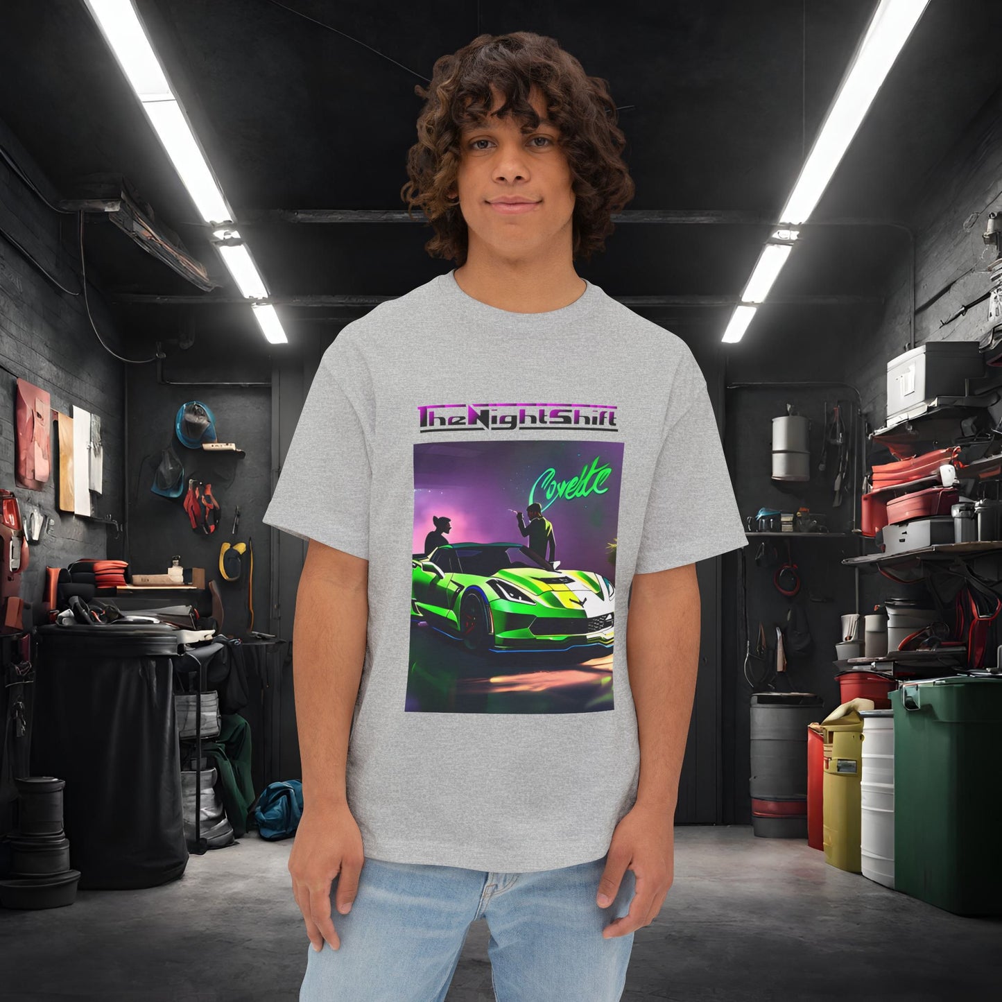 Chevy C7 Corvette-Premium, Ultra Soft Unisex Oversized Boxy Tee Athletic Heather Printify by The Night Shift Automotive Apparel
