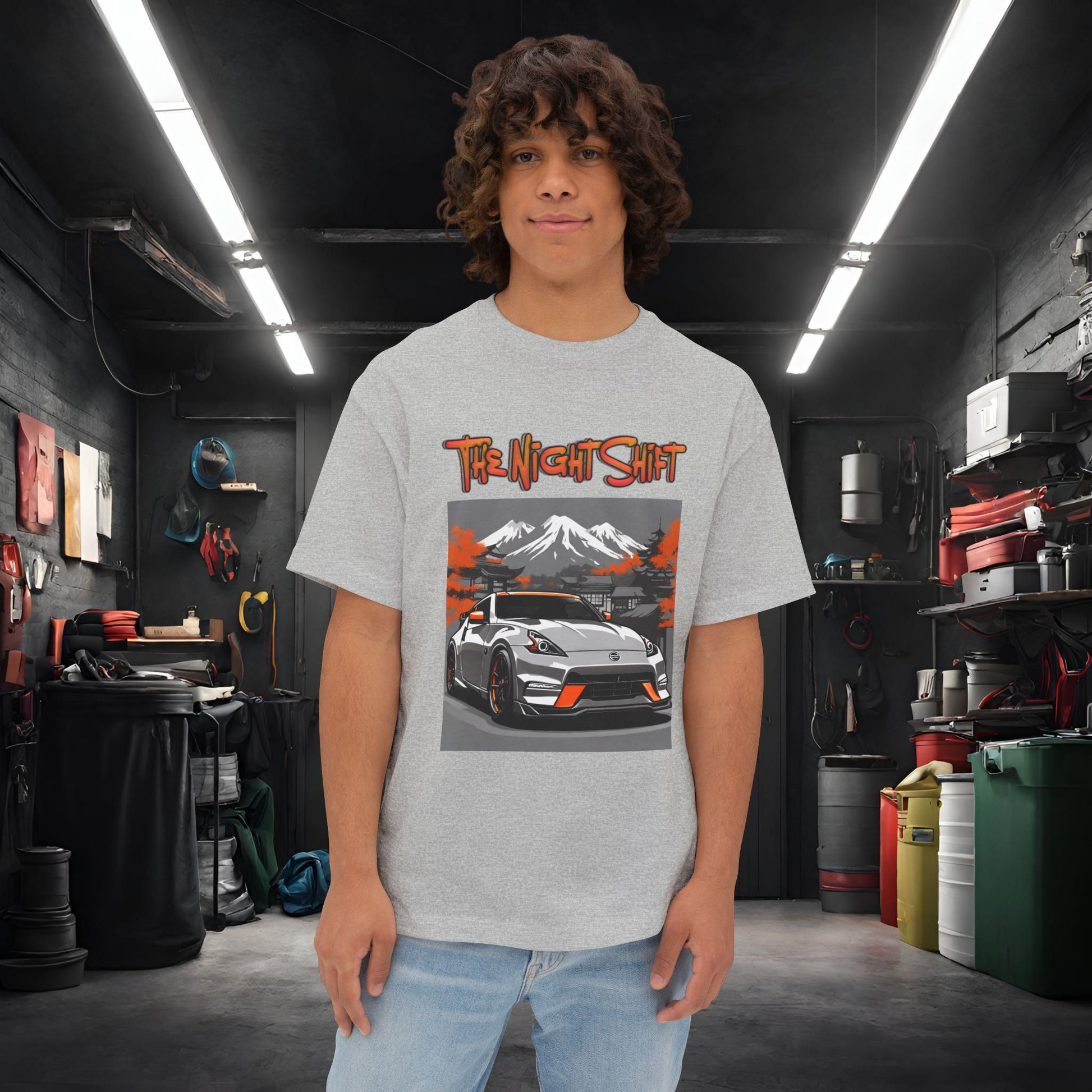 Nissan 370z Nismo- Premium, Ultra Soft Unisex Oversized Boxy Tee Athletic Heather Printify by The Night Shift Automotive Apparel