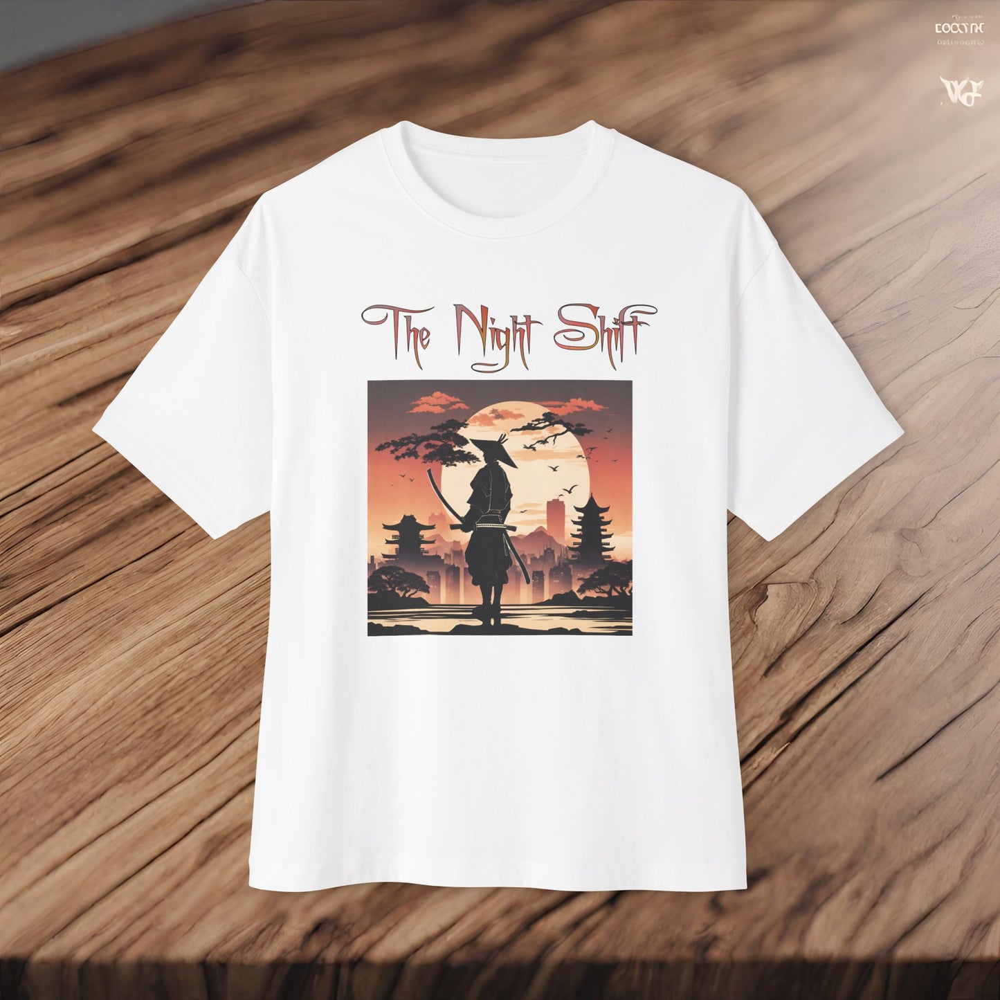 Samurai Full Moon Silhouette-Premium, Ultra Soft Unisex Oversized Boxy Tee Printify by The Night Shift Automotive Apparel