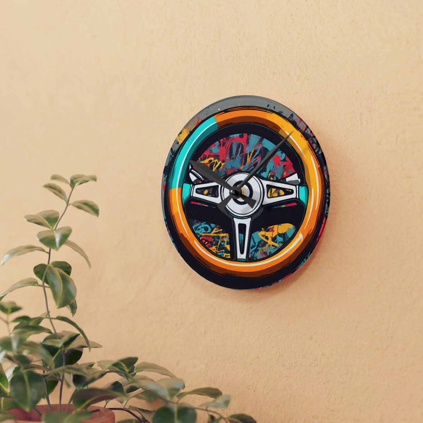 Steering Wheel-Acrylic Wall Clock Printify by The Night Shift Automotive Apparel