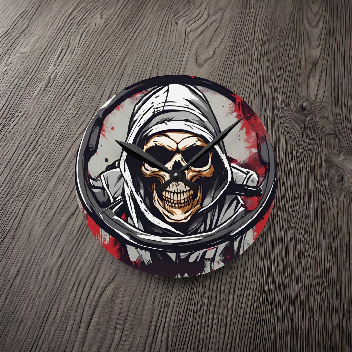 Grim Reaper Steering Wheel-Acrylic Wall Clock 8'' × 8'' (Round) Printify by The Night Shift Automotive Apparel