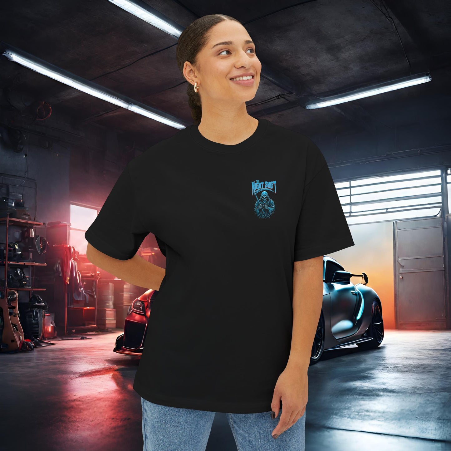 Grim Reaper-Premium, Ultra Soft Unisex Oversized Boxy Tee Printify by The Night Shift Automotive Apparel