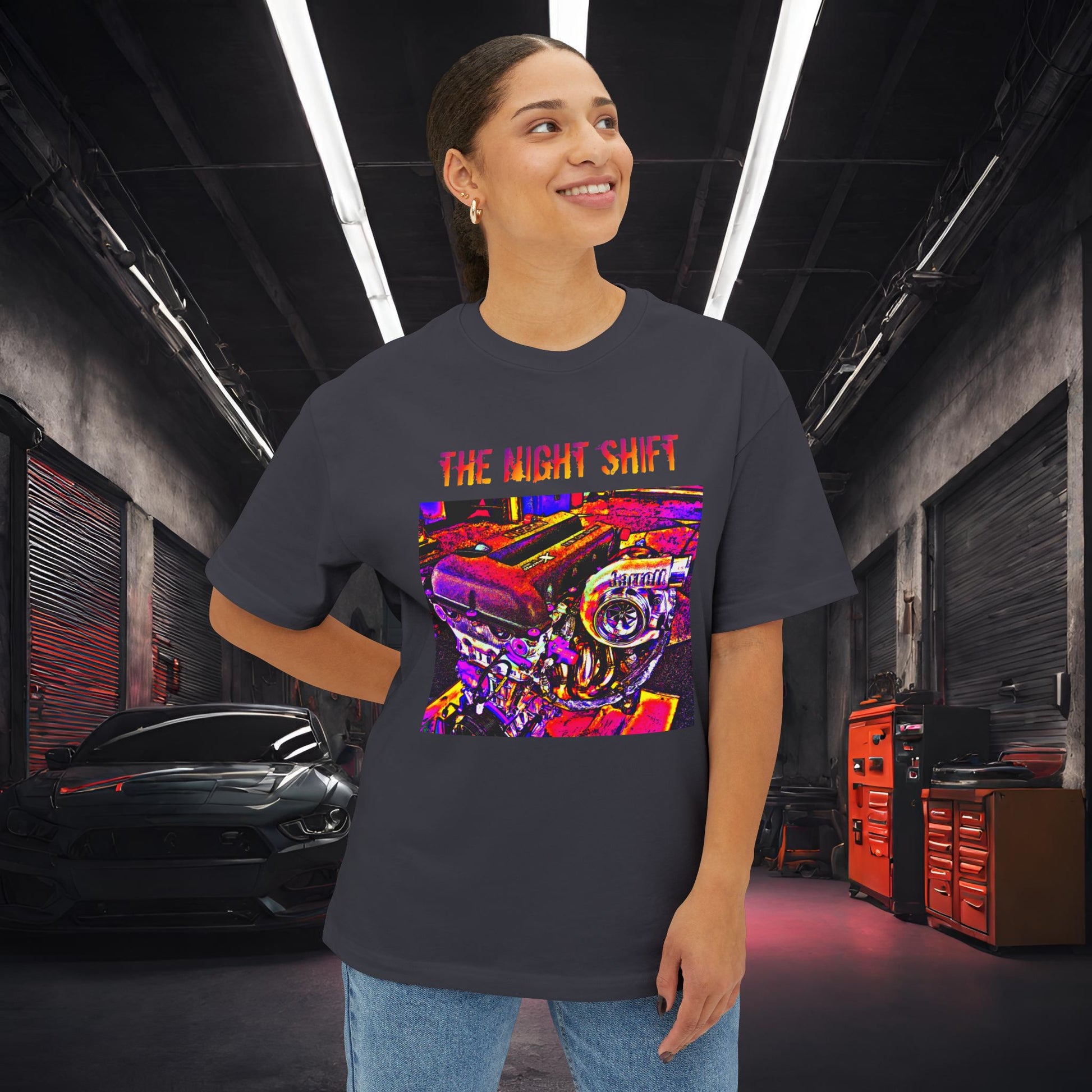 SR20DET Synthwave-Premium, Ultra Soft Unisex Oversized Boxy Tee Printify by The Night Shift Automotive Apparel