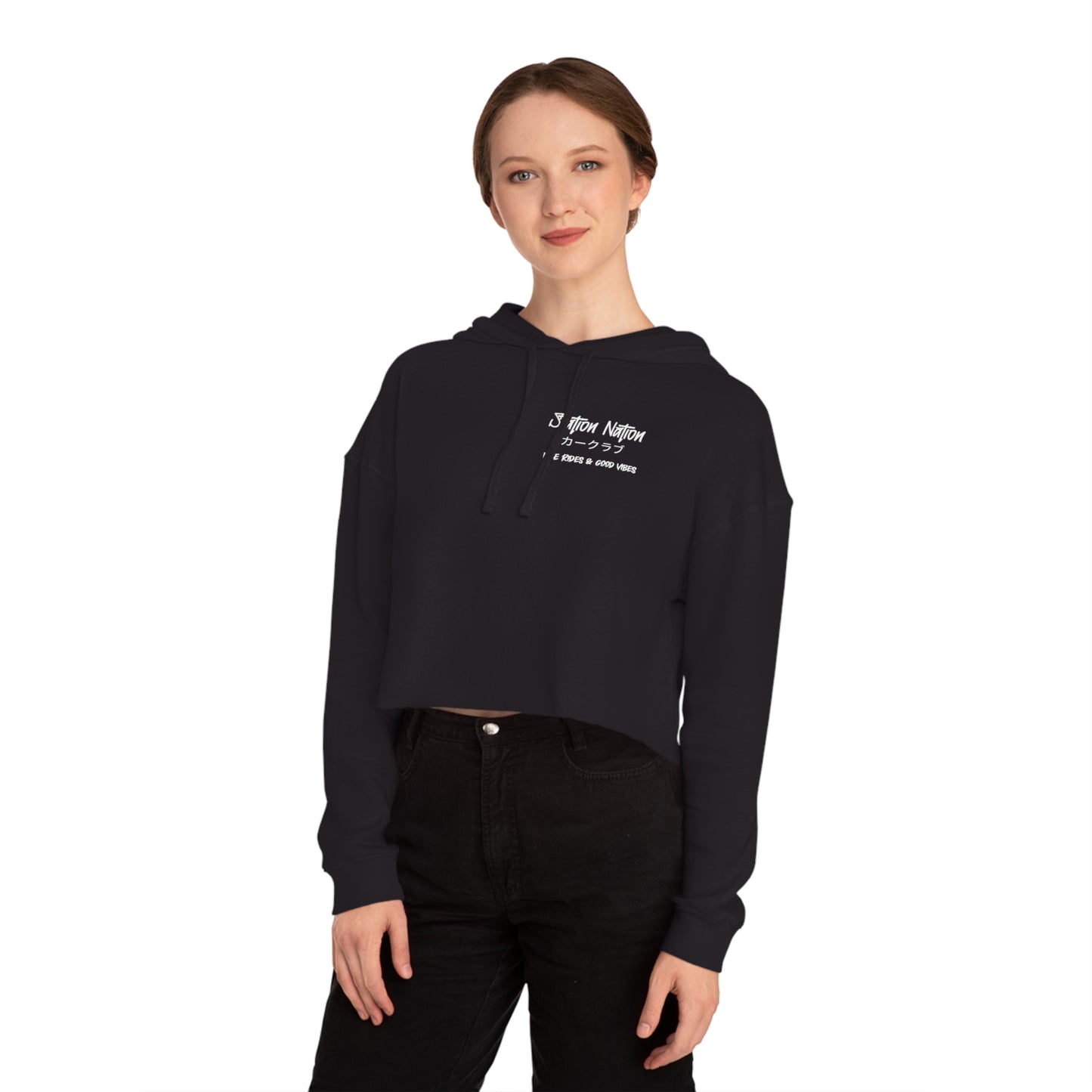 Station Nation Nice Rides & Good Vibes-Women's Ultra Soft, Premium Crop Hoodie Black Printify by The Night Shift Automotive Apparel