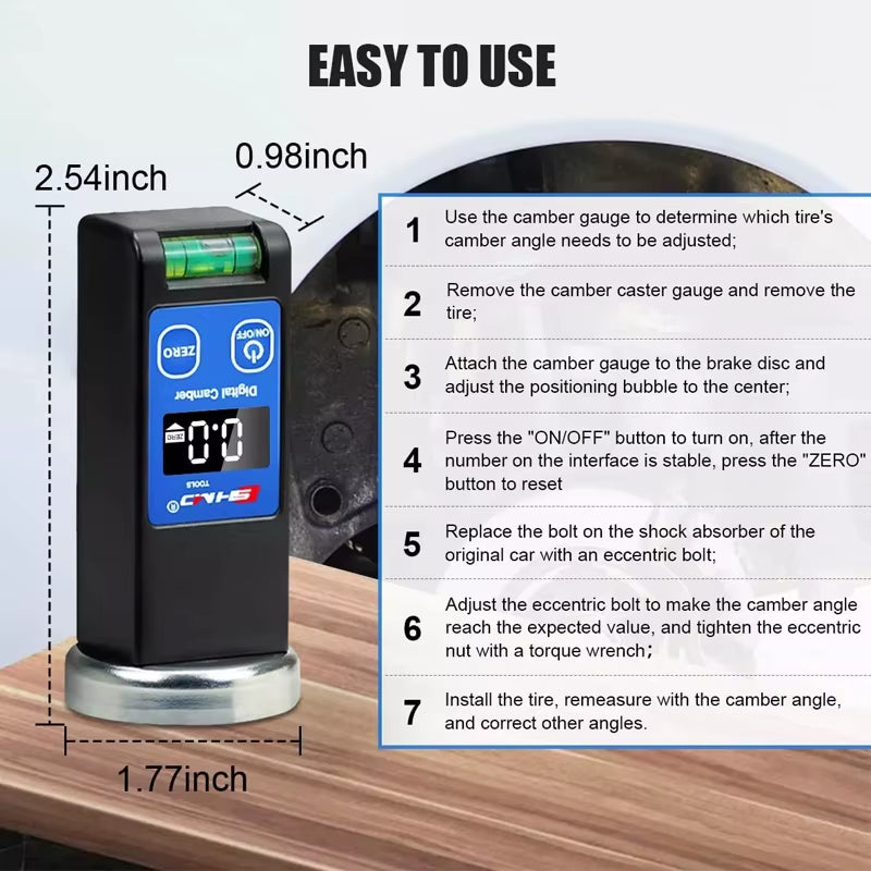 Digital Camber Alignment Check Tool -90°To+90°  with Horizontal Bubble Tube