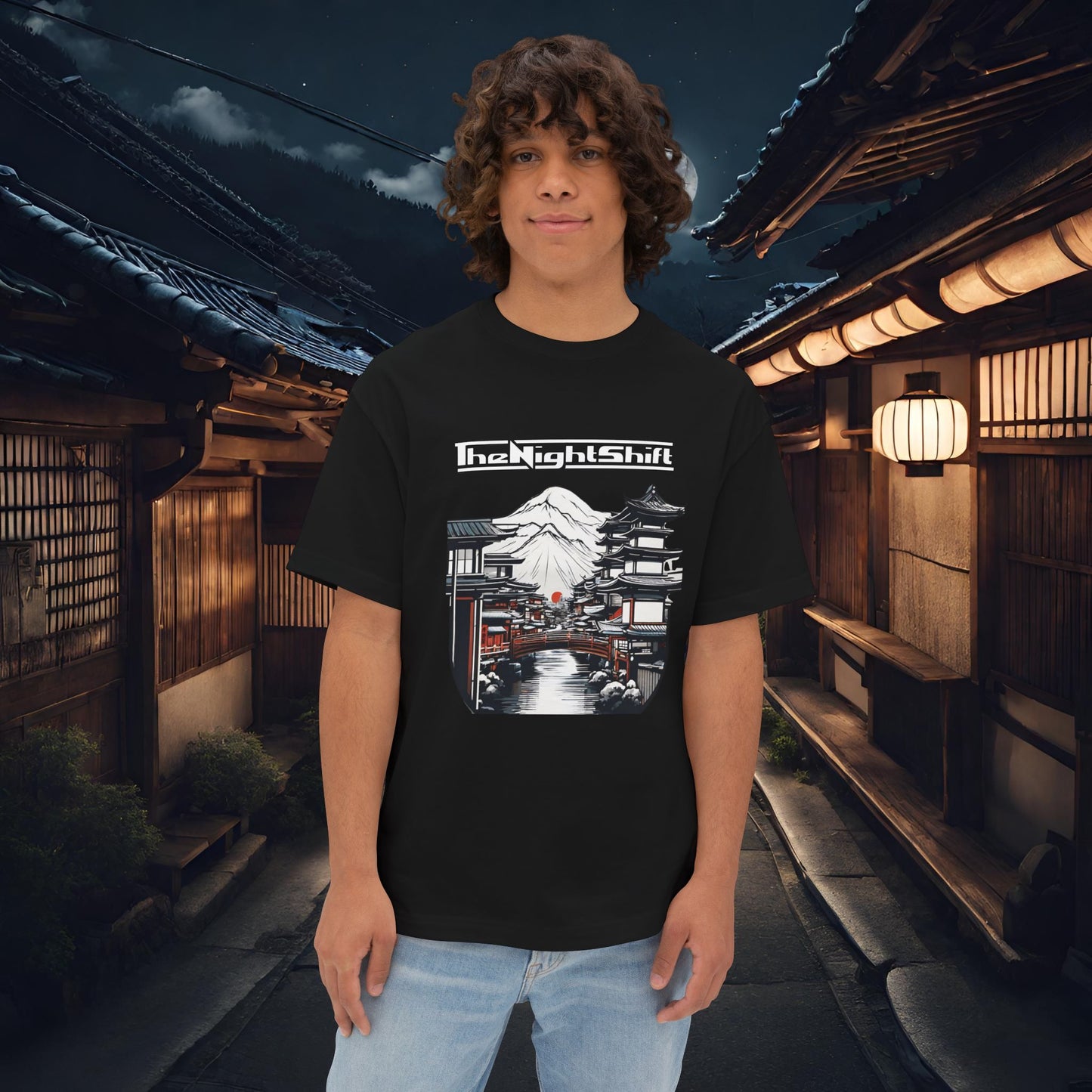 Mt Fuji-Premium, Ultra Soft Unisex Oversized Boxy Tee Black Printify by The Night Shift Automotive Apparel