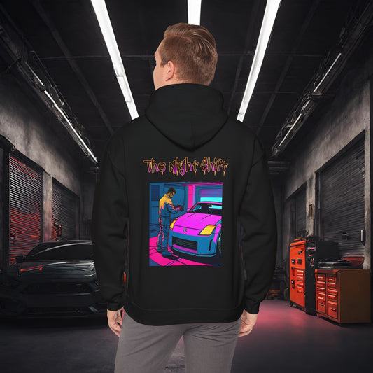 Nissan 350z Garage Queen Synthwave-Premium, Ultra Soft Unisex Hoodie Black Printify by The Night Shift Automotive Apparel