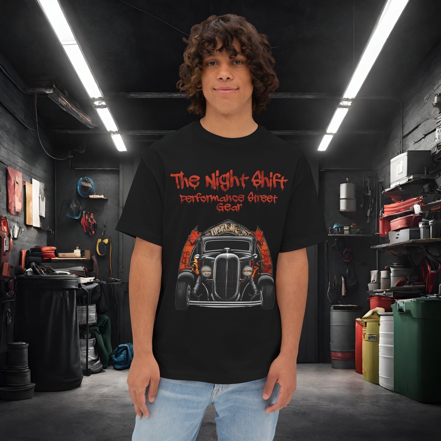 1930's Turtleback Coupe- Premium, Ultra Soft Unisex Oversized Boxy Tee Black Printify by The Night Shift Automotive Apparel