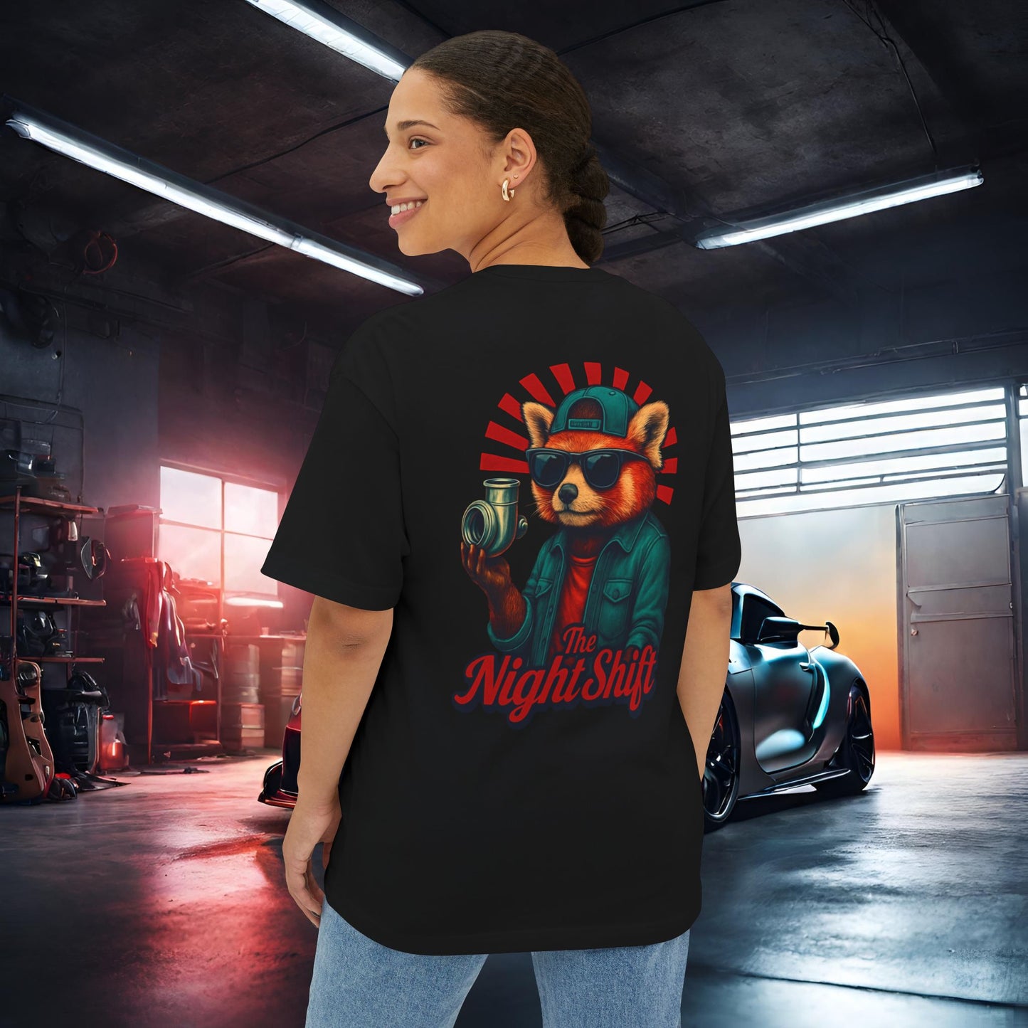 Good Vibes Red Panda-Premium, Ultra Soft Unisex Oversized Boxy Tee Printify by The Night Shift Automotive Apparel
