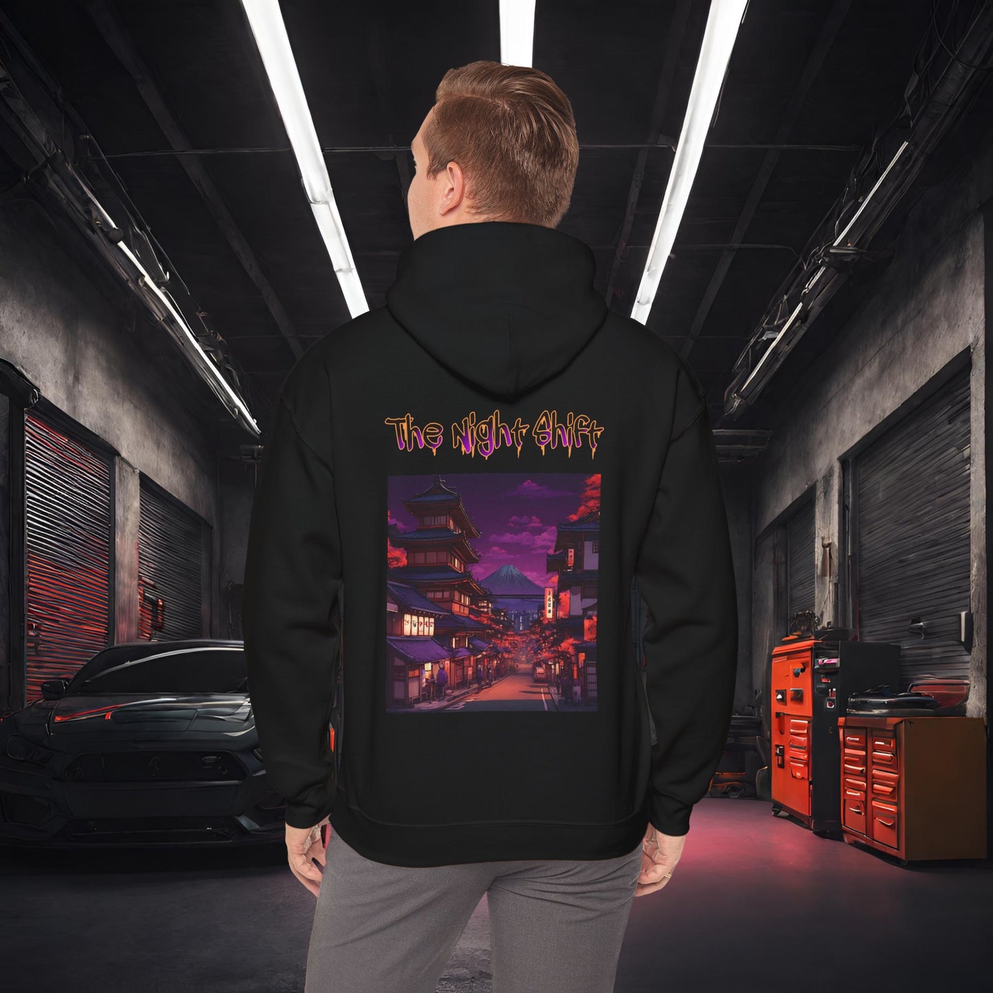 Volcanic Japanese Village-Ultra Soft, Premium Hoodie Black Printify by The Night Shift Automotive Apparel