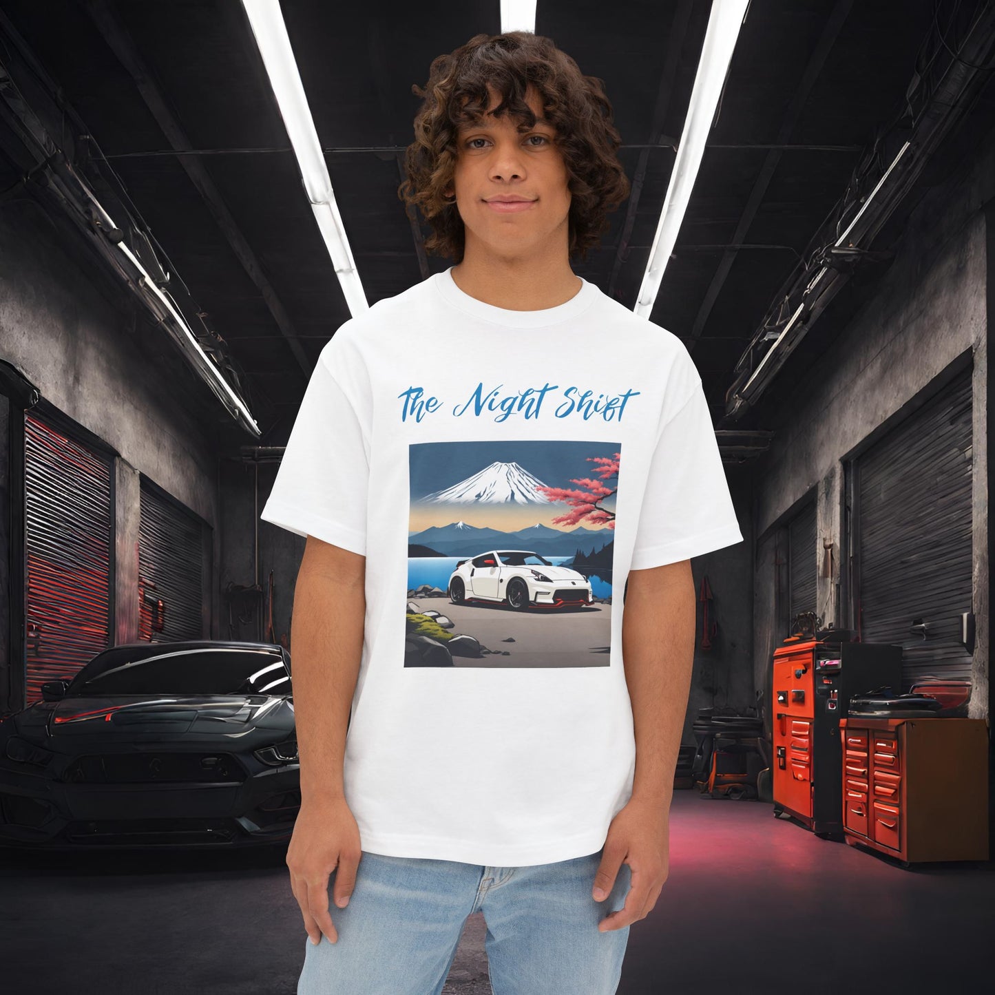 Nissan 370 Mt Fuji-Premium, Ultra Soft, Unisex Oversized Boxy Tee White Printify by The Night Shift Automotive Apparel