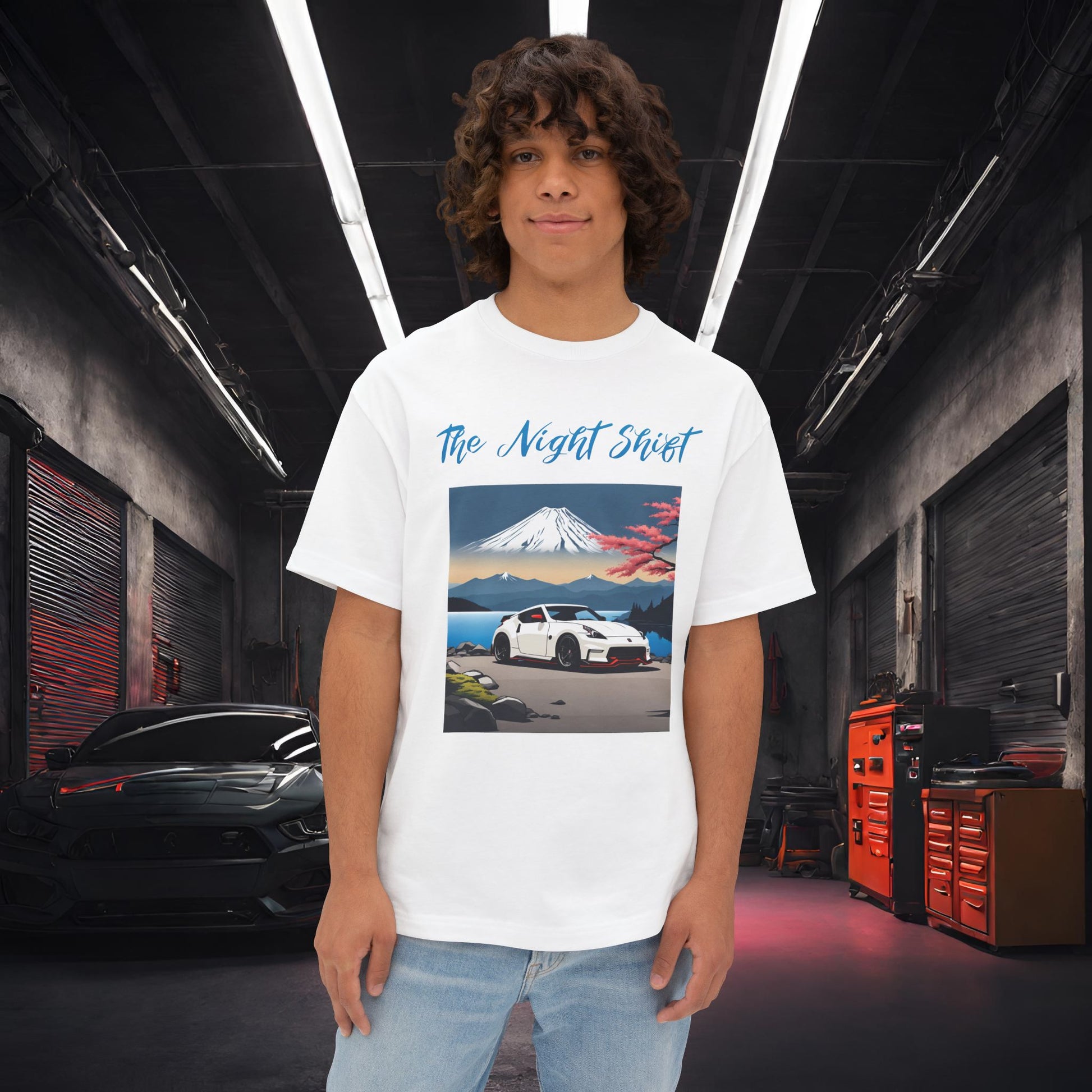 Nissan 370 Mt Fuji-Premium, Ultra Soft, Unisex Oversized Boxy Tee White Printify by The Night Shift Automotive Apparel
