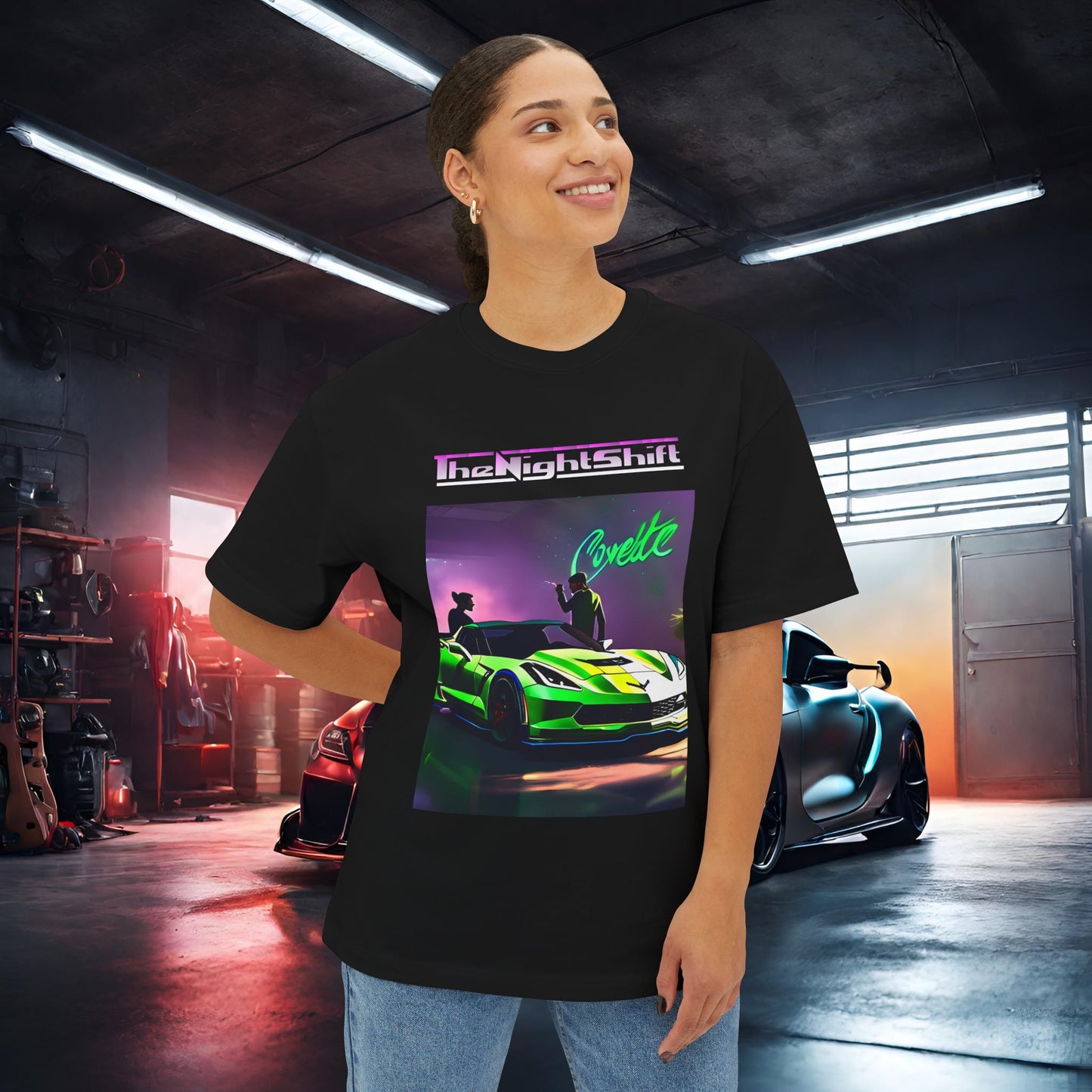 Chevy C7 Corvette-Premium, Ultra Soft Unisex Oversized Boxy Tee Printify by The Night Shift Automotive Apparel