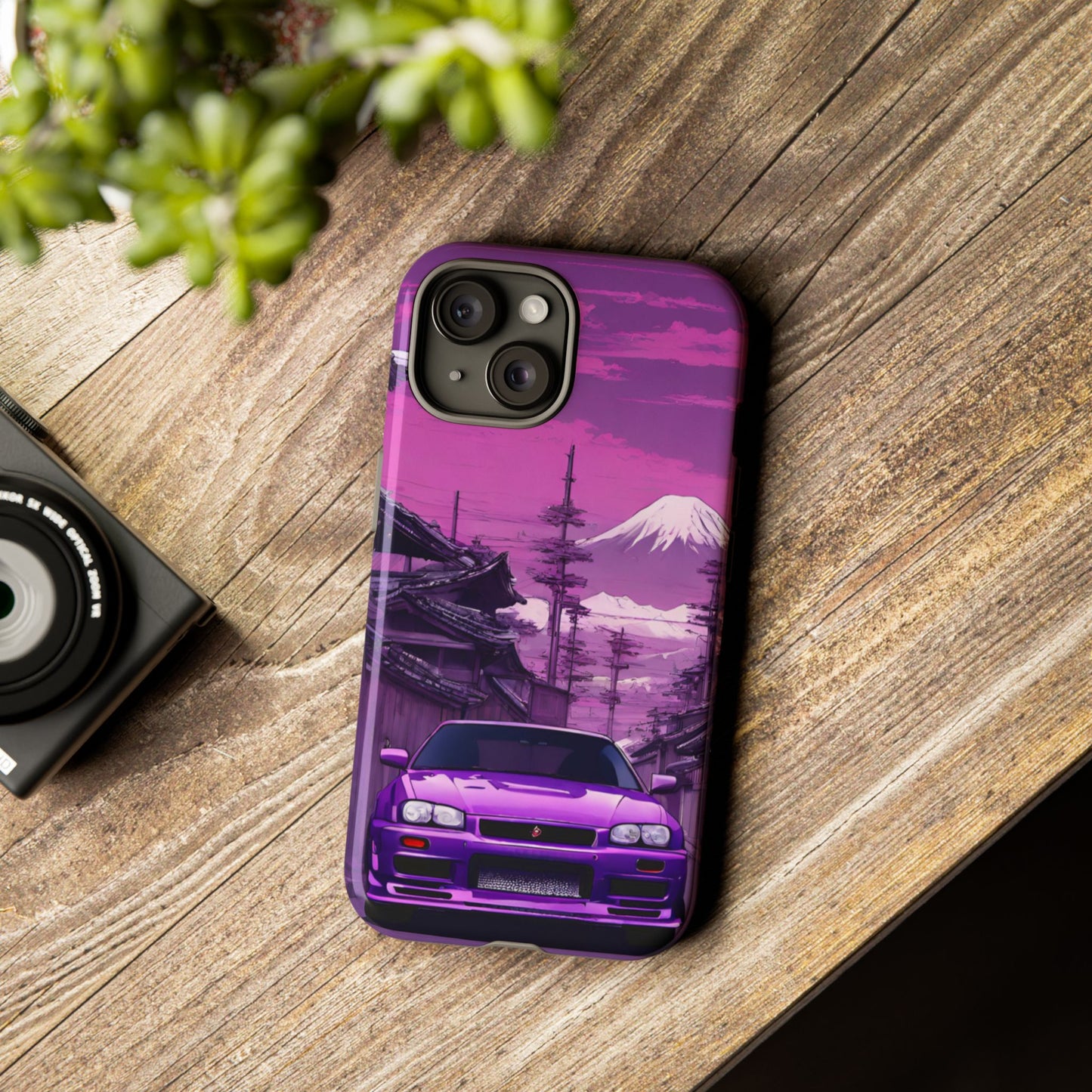 Nissan Skyline R34 Mt Fuji-Dual Layer Ultra Tough Phone Case iPhone 15 Glossy Printify by The Night Shift Automotive Apparel