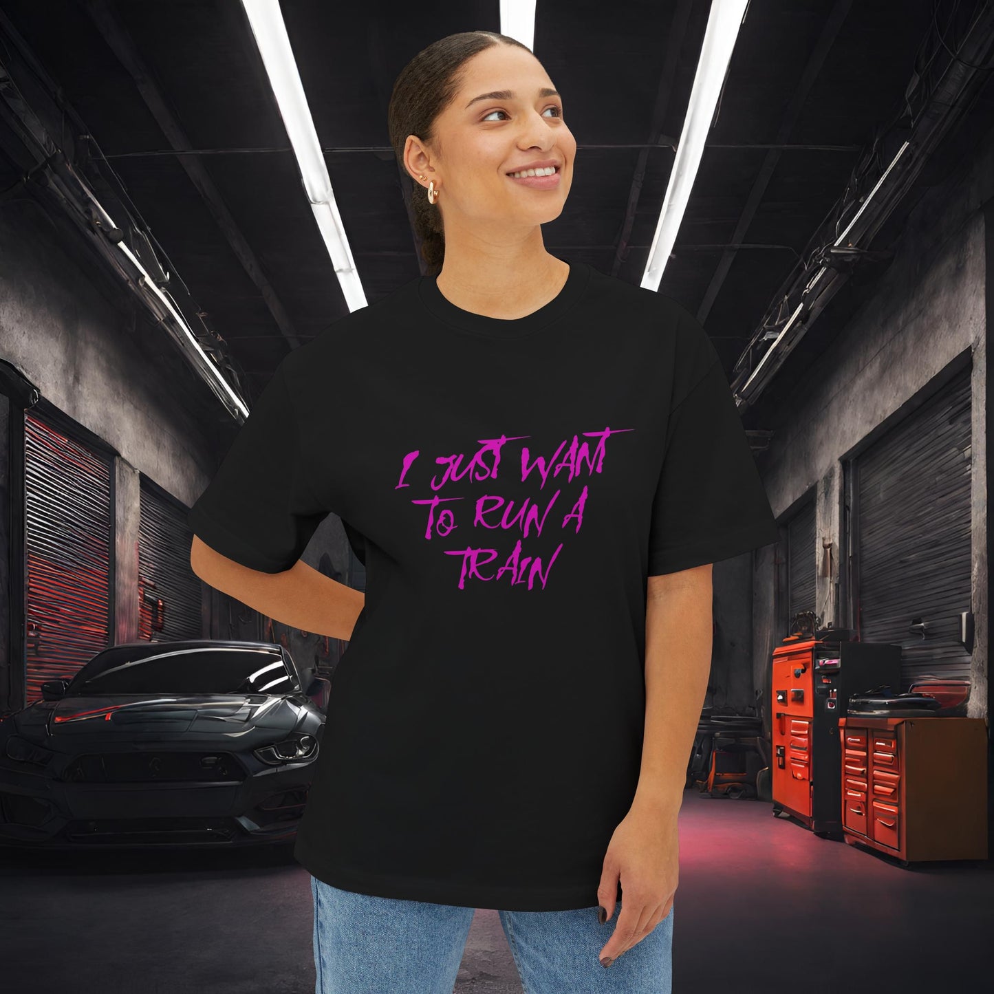 I Just Want To Run A Train-Premium, Ultra Soft Unisex Oversized Boxy Tee Printify by The Night Shift Automotive Apparel