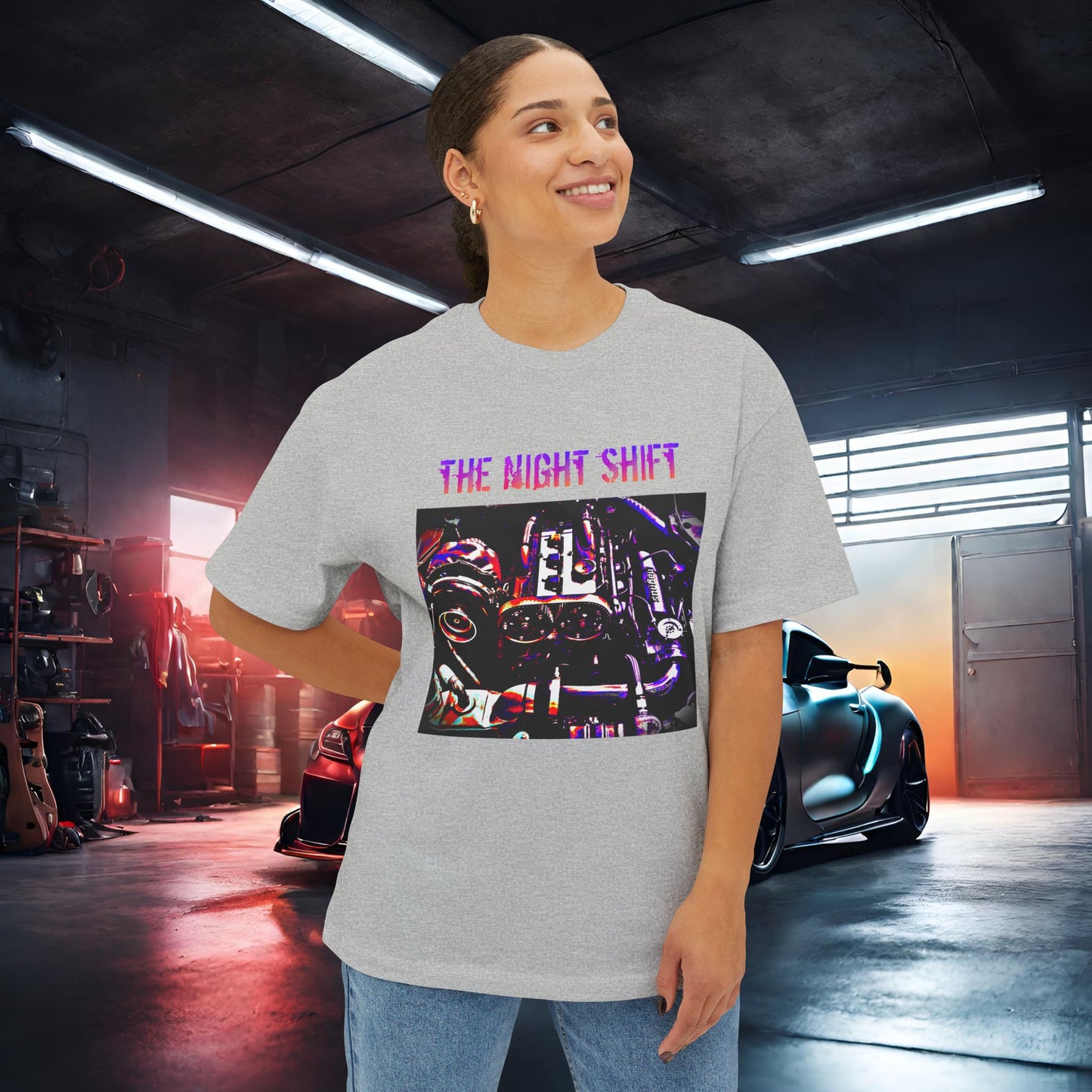 4G63 Synthwave-Premium, Ultra Soft Unisex Oversized Boxy Tee Printify by The Night Shift Automotive Apparel