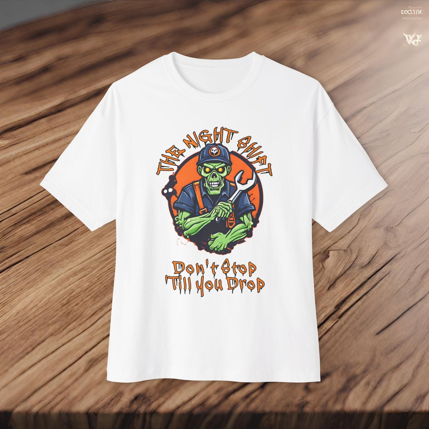 The Night Shift Zombie Mechanic-Premium, Ultra Soft Unisex Oversized Boxy Tee Printify by The Night Shift Automotive Apparel