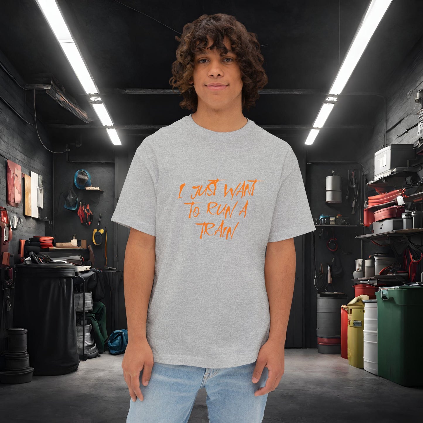I Just Want To Run A Train-Premium, Ultra Soft Unisex Oversized Boxy Tee Athletic Heather Printify by The Night Shift Automotive Apparel