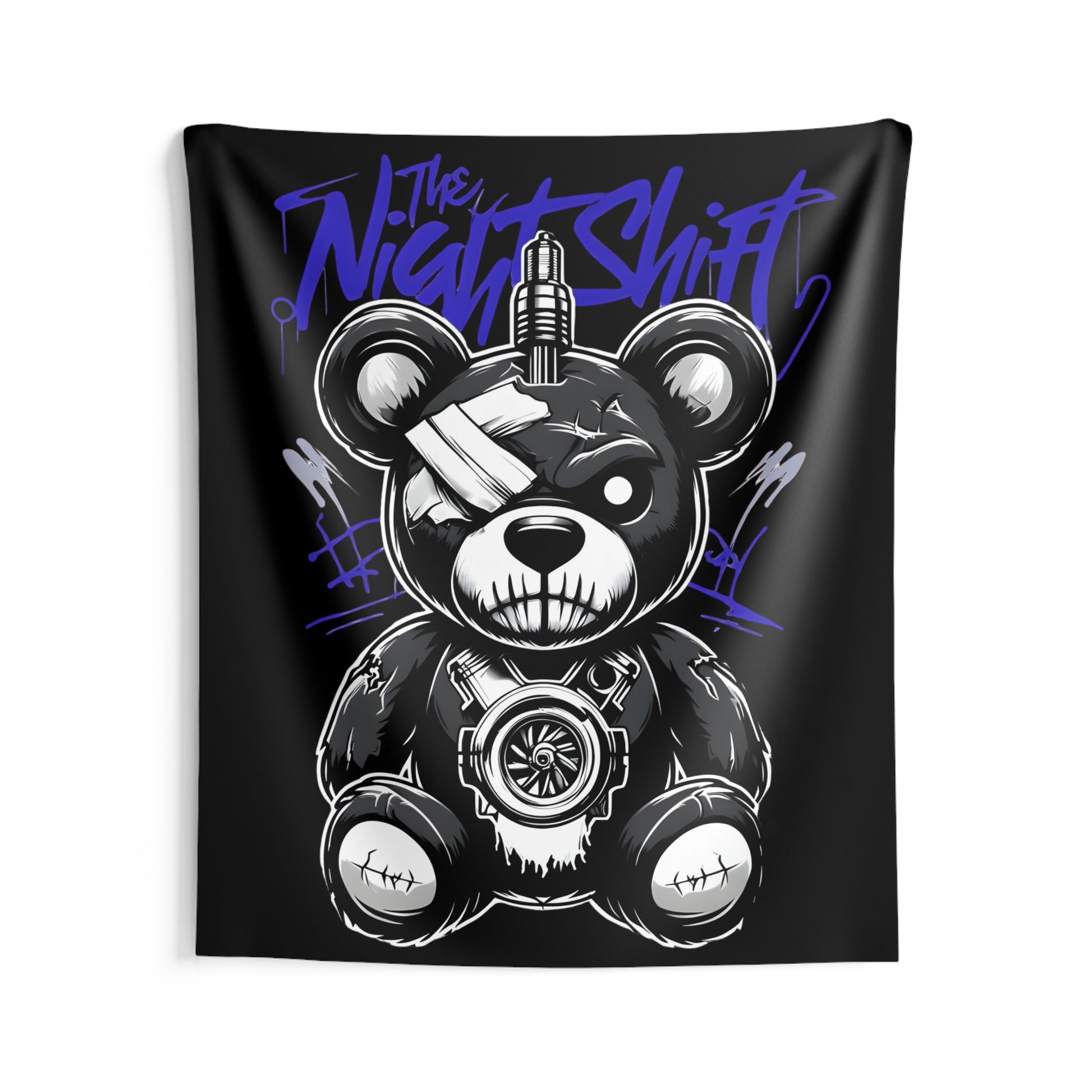 Tattered Teddy Indoor Wall Tapestries - Shop Banner 68" × 80" Printify by The Night Shift Automotive Apparel
