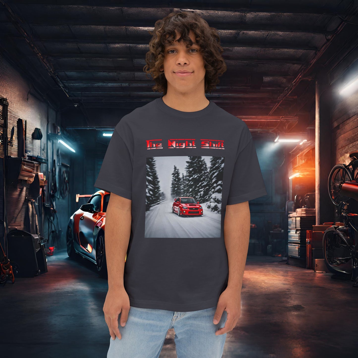Subaru Impreza WRX/STI Snow Drifting-Premium, Ultra Soft Unisex Oversized Boxy Tee Dark Grey Printify by The Night Shift Automotive Apparel