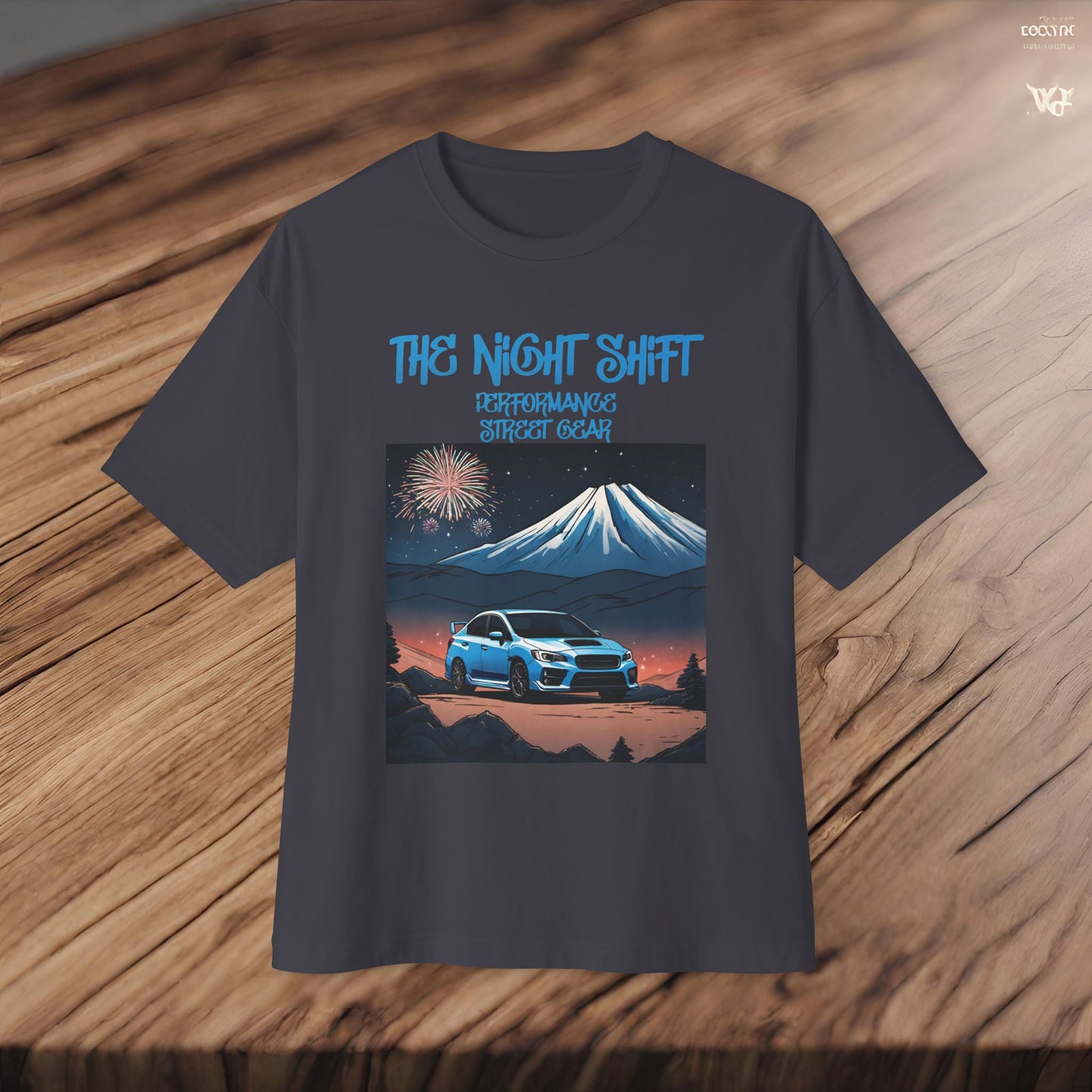 Subaru WRX/STI Fireworks In The Mountains-Premium, Ultra Soft Unisex Oversized Boxy Tee Printify by The Night Shift Automotive Apparel
