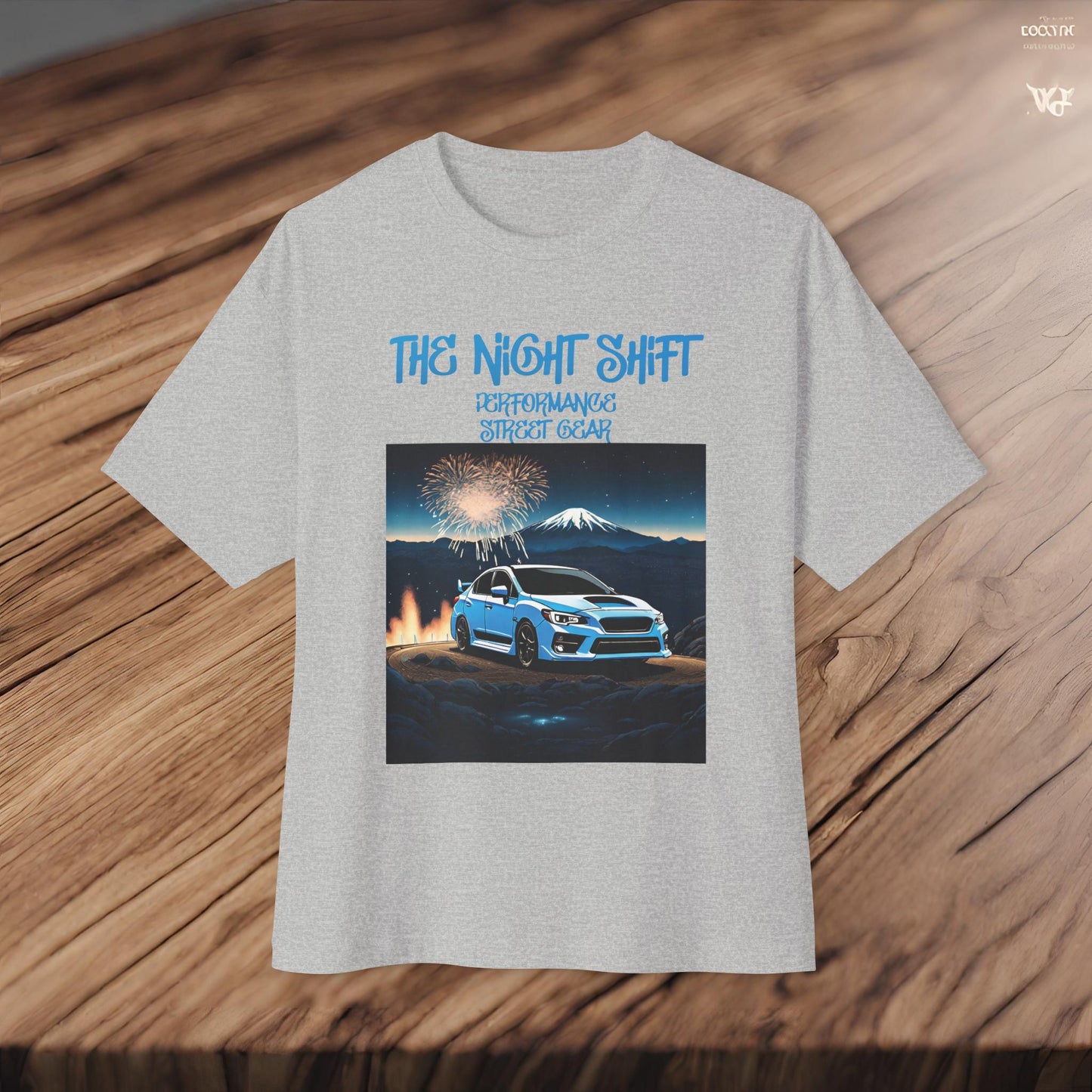 Subaru WRX/STI Fireworks In The Mountains - Premium, Ultra Soft Unisex Oversized Boxy Tee Printify by The Night Shift Automotive Apparel