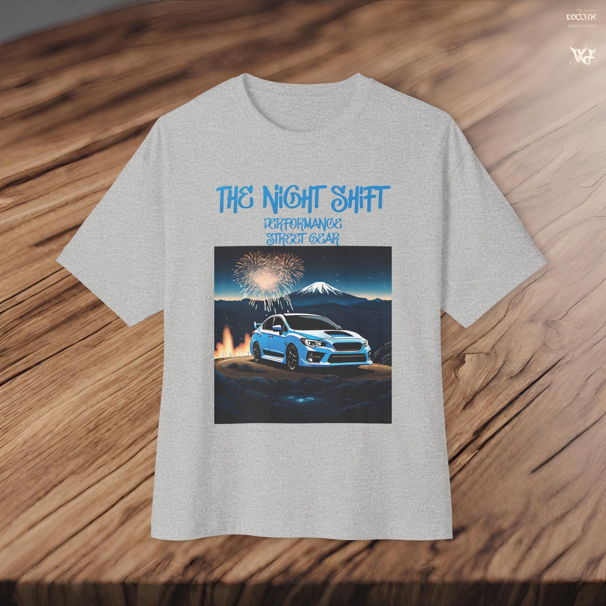 Subaru WRX/STI Fireworks In The Mountains - Premium, Ultra Soft Unisex Oversized Boxy Tee Printify by The Night Shift Automotive Apparel