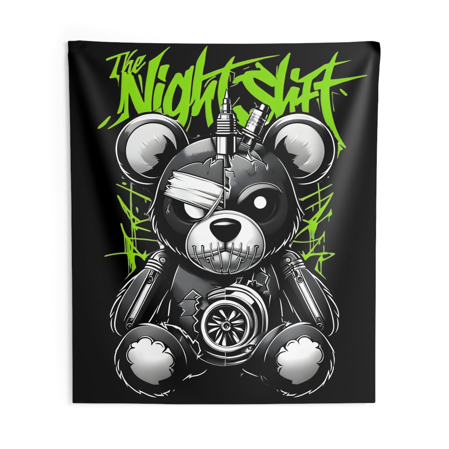 Tattered Teddy Indoor Wall Tapestries - Shop Banner 88" × 104" Printify by The Night Shift Automotive Apparel