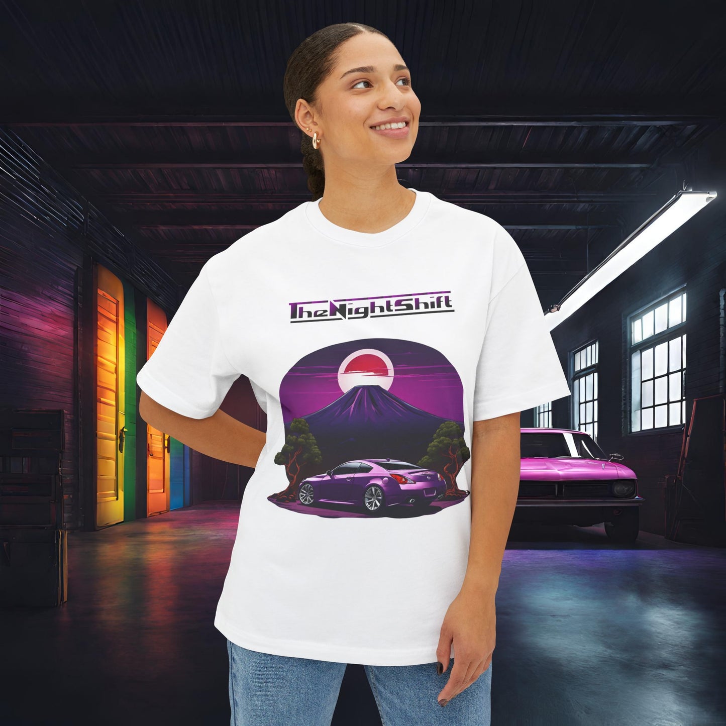Infiniti G37 Coupe Mt Fuji-Premium, Ultra Soft, Unisex Oversized Boxy Tee Printify by The Night Shift Automotive Apparel