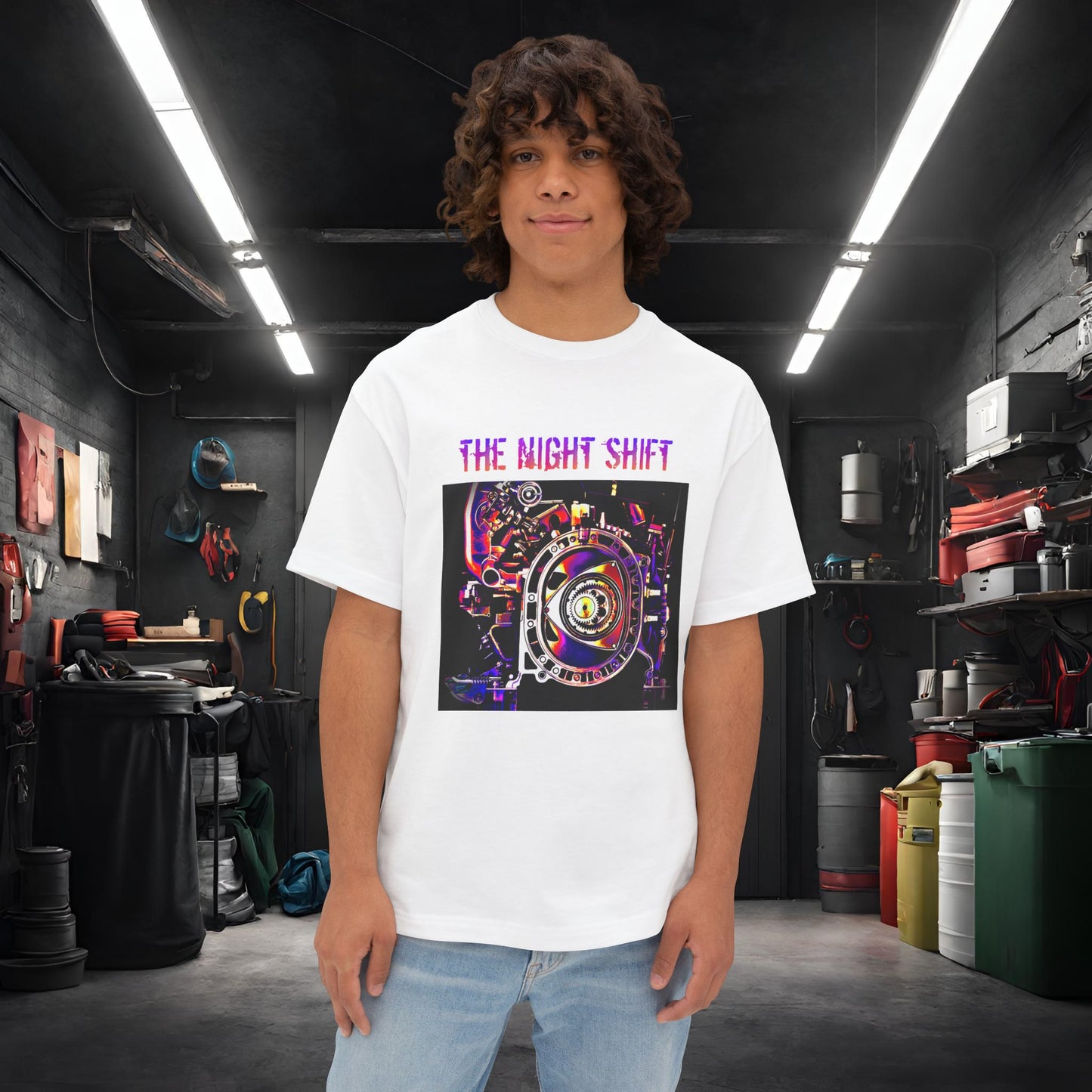 13B-REW Synthwave-Premium, Ultra Soft Unisex Oversized Boxy Tee White Printify by The Night Shift Automotive Apparel